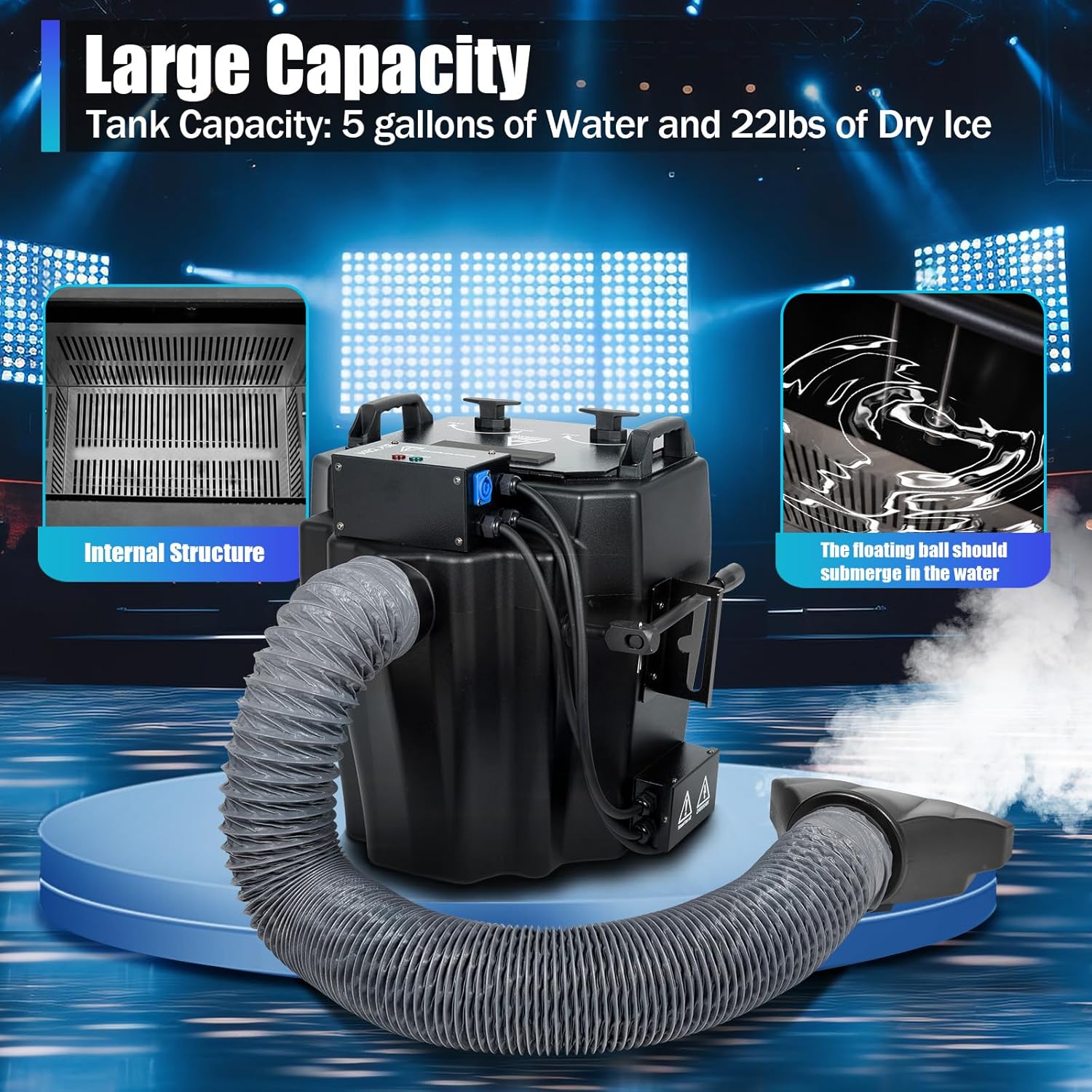 6000W Dry Ice Fog Machine Low Lying Smoke Fog Machine with Large Nozzle, 110V Professional Stage Dry Ice Machine for Wedding, DJ Performance, Bars, Black