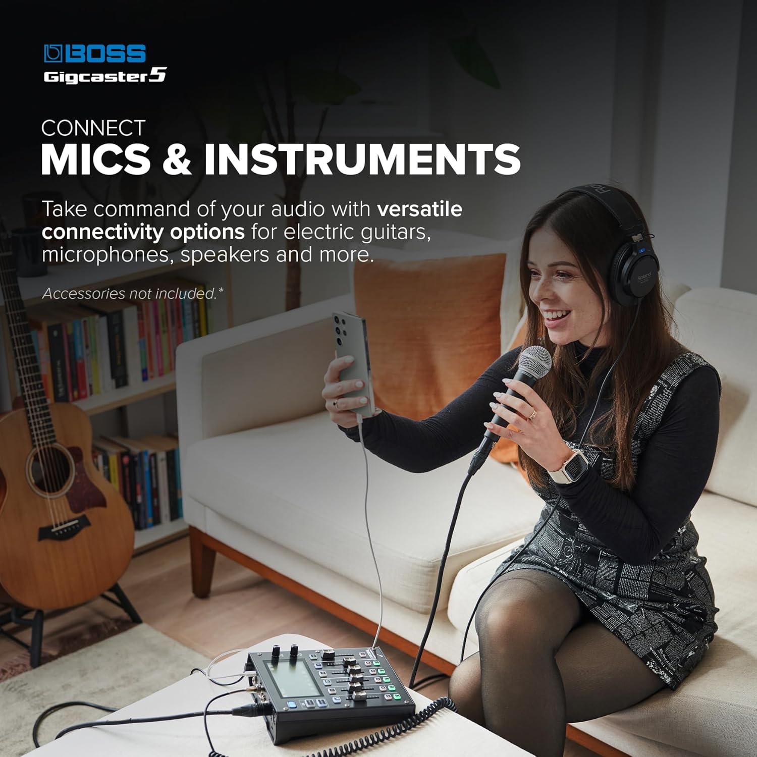 BOSS Gigcaster 5 Compact 5-Channel Audio Streaming Mixer with Direct Guitar/Bass Input | 2 XLR Mic Inputs | Stereo Line Input | 8 Touchscreen SFX Pads | 16x12 USB Audio Interface