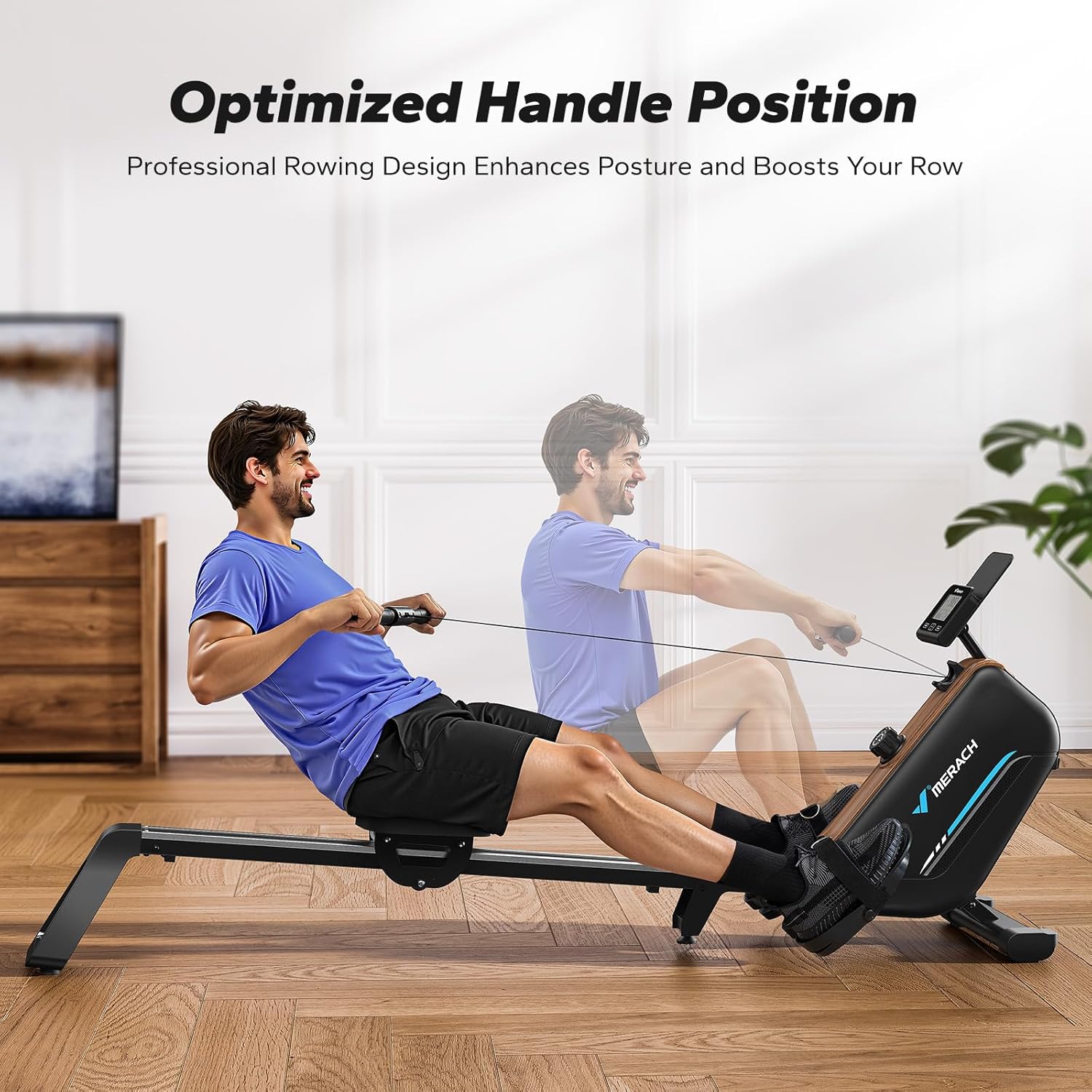 MERACH Rowing Machines for Home, Powerful Electromagnetic Row Machine with 51.2