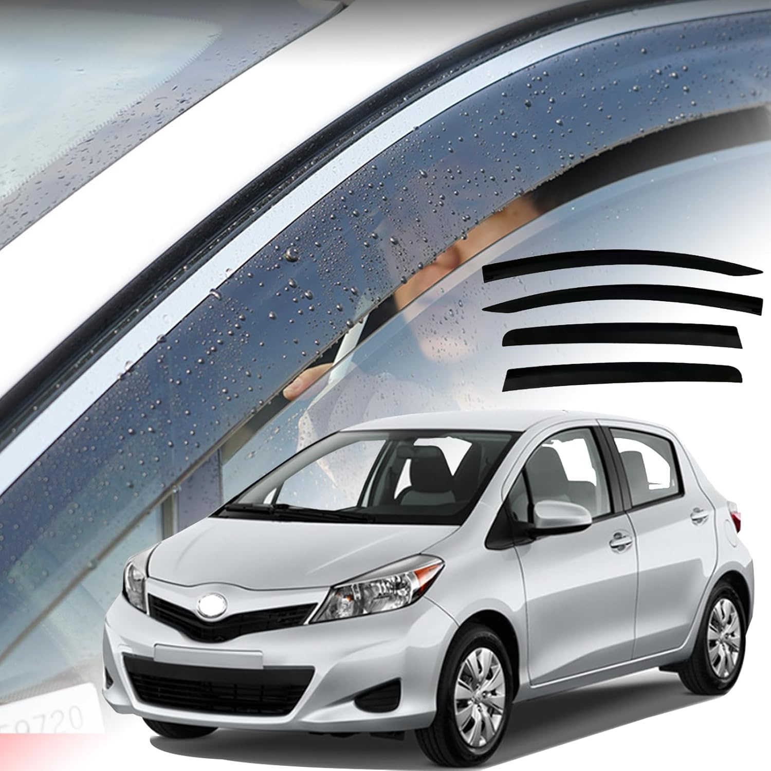 4PCS Car Window Deflector Visor Shade Sun Rain Guard for Toyota VITZ XP130 2011 2012 2013 2014 2015 2016 2017 2018 2019 2020 Car Exterior Protection