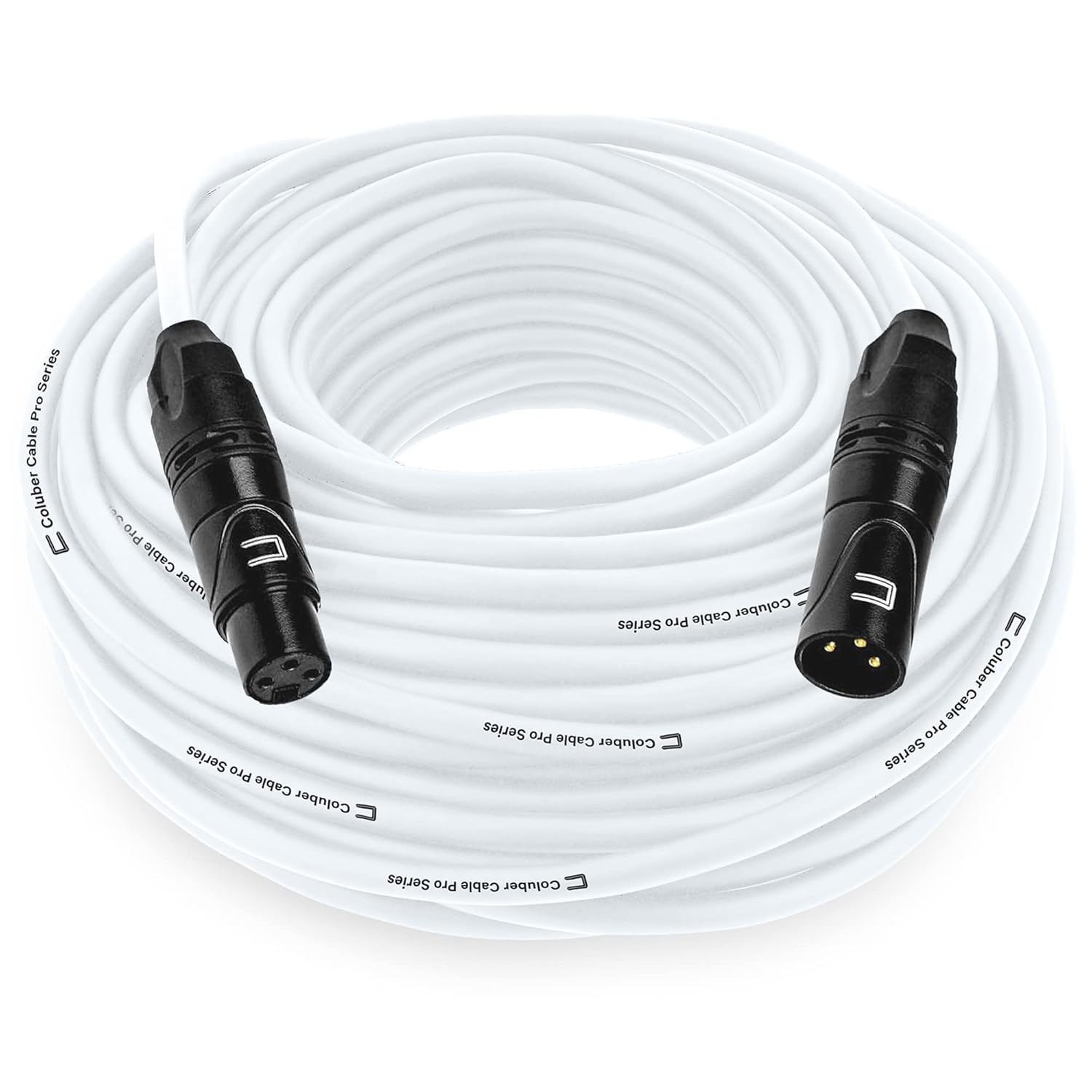 Balanced XLR Cable Male to Female - 100 Feet White - Pro 3-Pin Microphone Connector for Powered Speakers, Audio Interface or Mixer for Live Performance & Recording