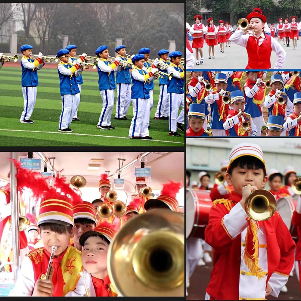 B-Flat Drum Horn Team Youth Horn/Charge Horn/Bugle Small Brass Horn, Including Storage Bag + Gloves + Flag