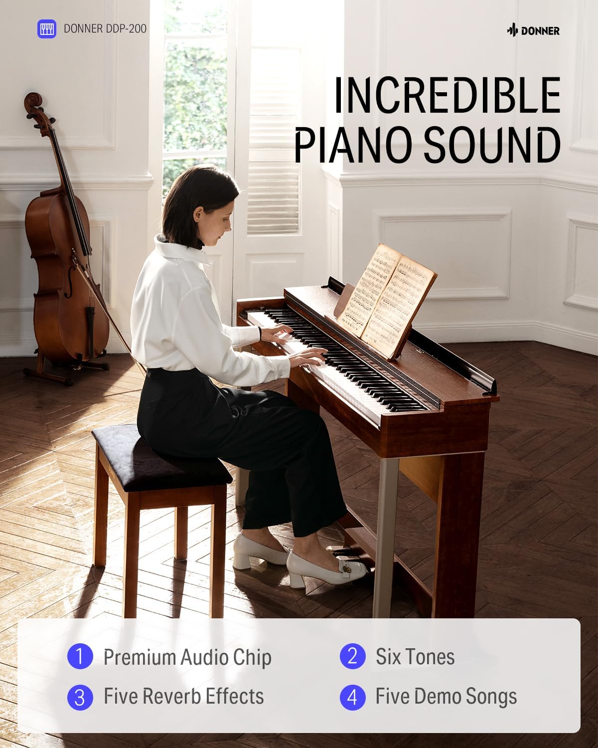 Donner DDP-200 Digital Piano 88 Key Weighted with Bench