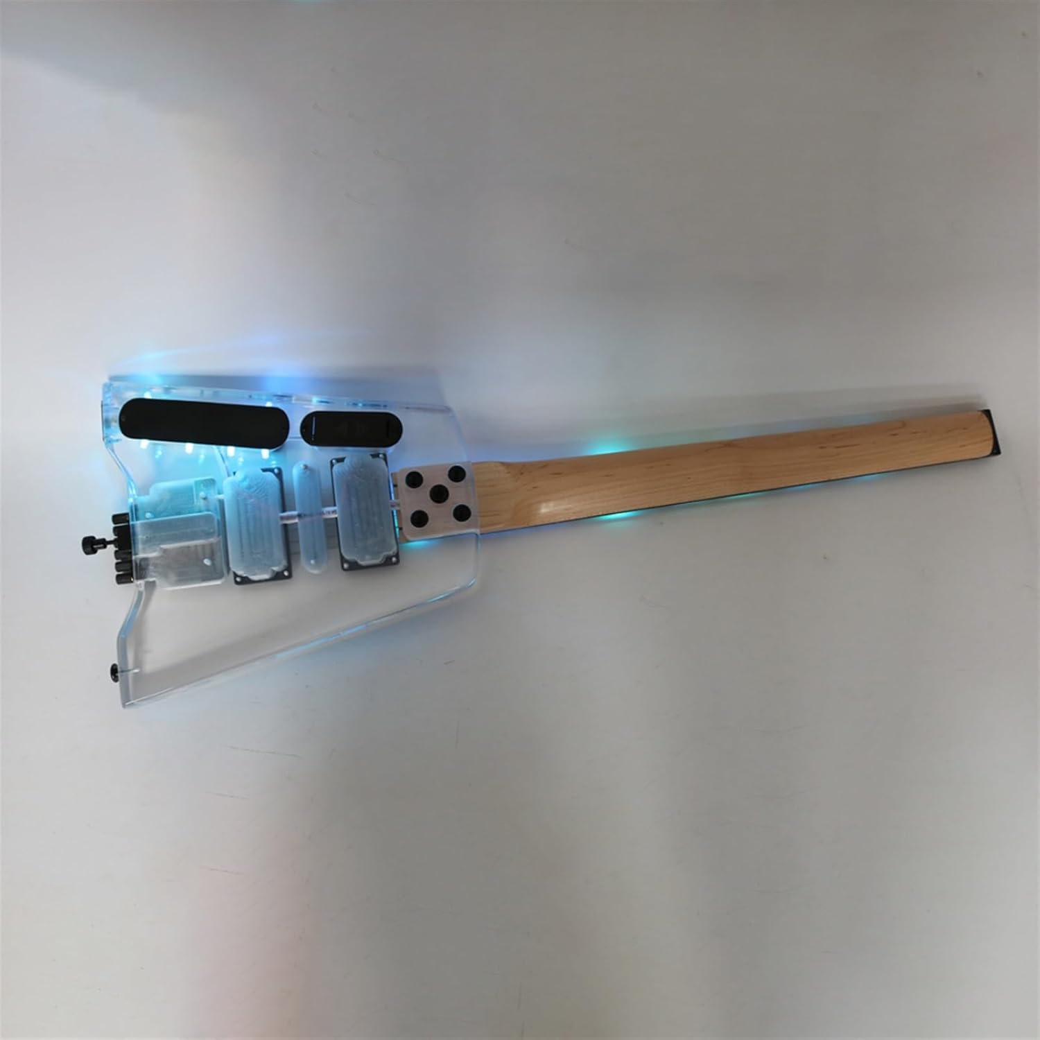 VENEKA Headless Electric Guitar Headless Portable Travel Acrylic Mini Electric Guitar with Tremolo Bridge and HHS Pickup