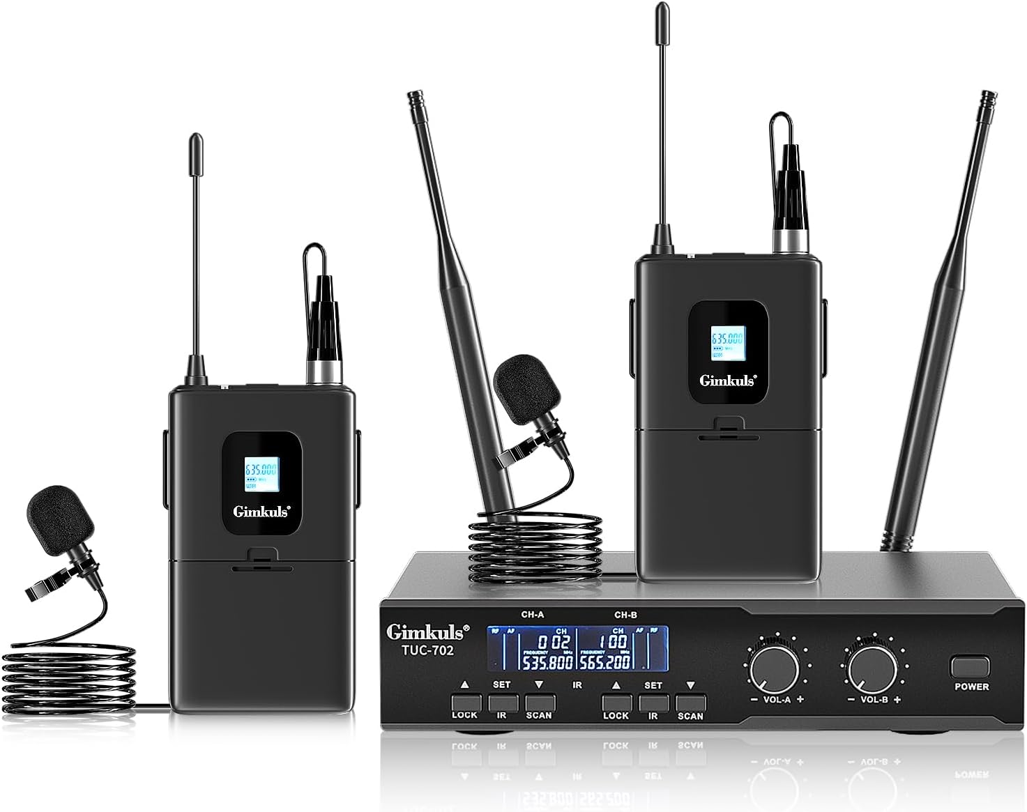 Wireless Professional Lavalier Microphone System, Dual UHF Cordless Mic Set with 2 Bodypacks & Lapel Microphones, 200 Channel Auto-Scan, 328ft Range for Church, Speaking, Teaching, Interview