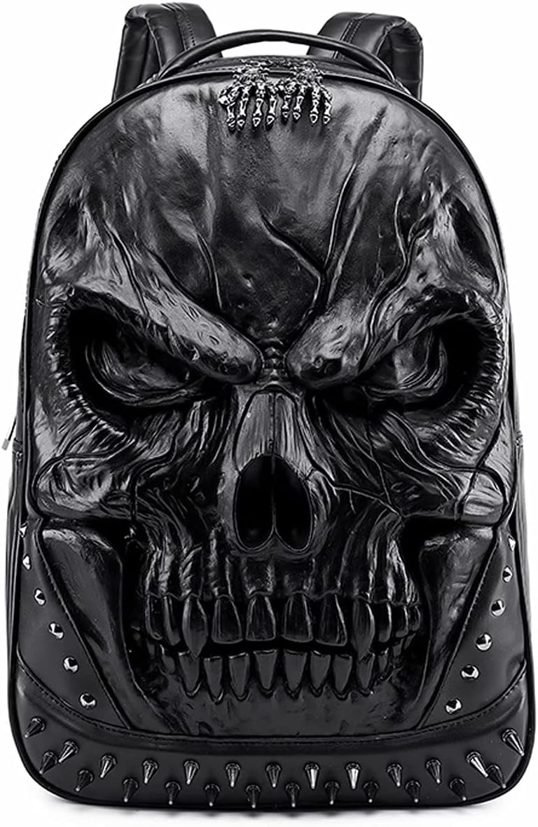 XUANNIAO 3D PU Leather Skull Backpack - Back Packs Steam Punk Rivet Personality Travel Bagpack College/High School Bags Bookbag School Computer Bag Laptop Backpack