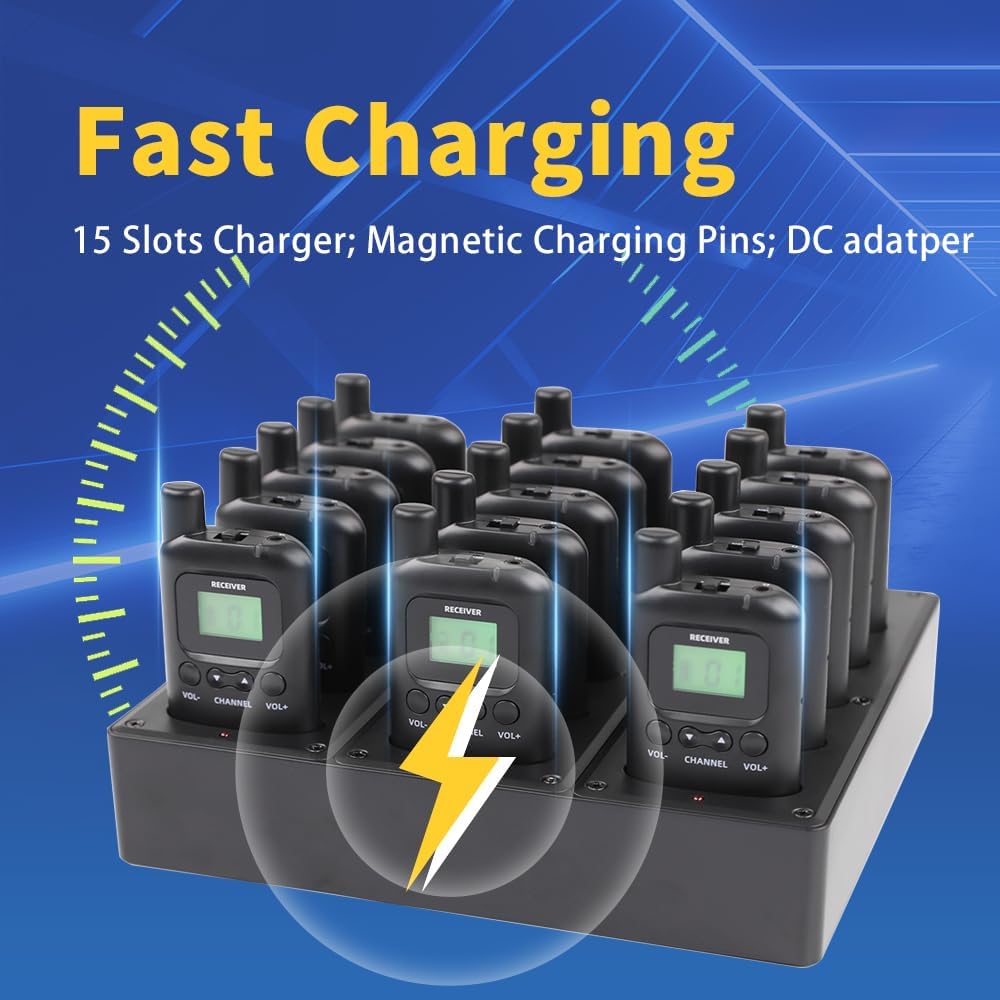 AGJ Wireless Tour Guide System, Tour Guide Headsets, Tour Guide Microphone 1 Transmitter 10 Receivers 1 Charger Simultaneous Court Church Translation Interpretation System for Training Group Tour