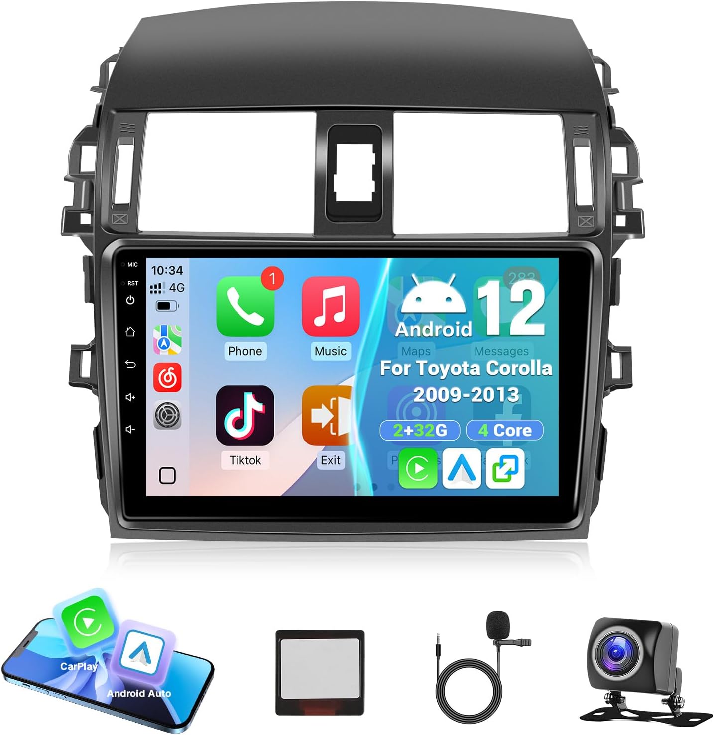 Leadfan Car Radio Stereo for Toyota Corolla 2009 2010 2011 2012 2013 Wireless CarPlay Android Auto, 9 inch Touch Screen Unit Head GPS Bluetooth Car Audio Receiver WiFi FM SWC+Backup Camera, Fit JBL