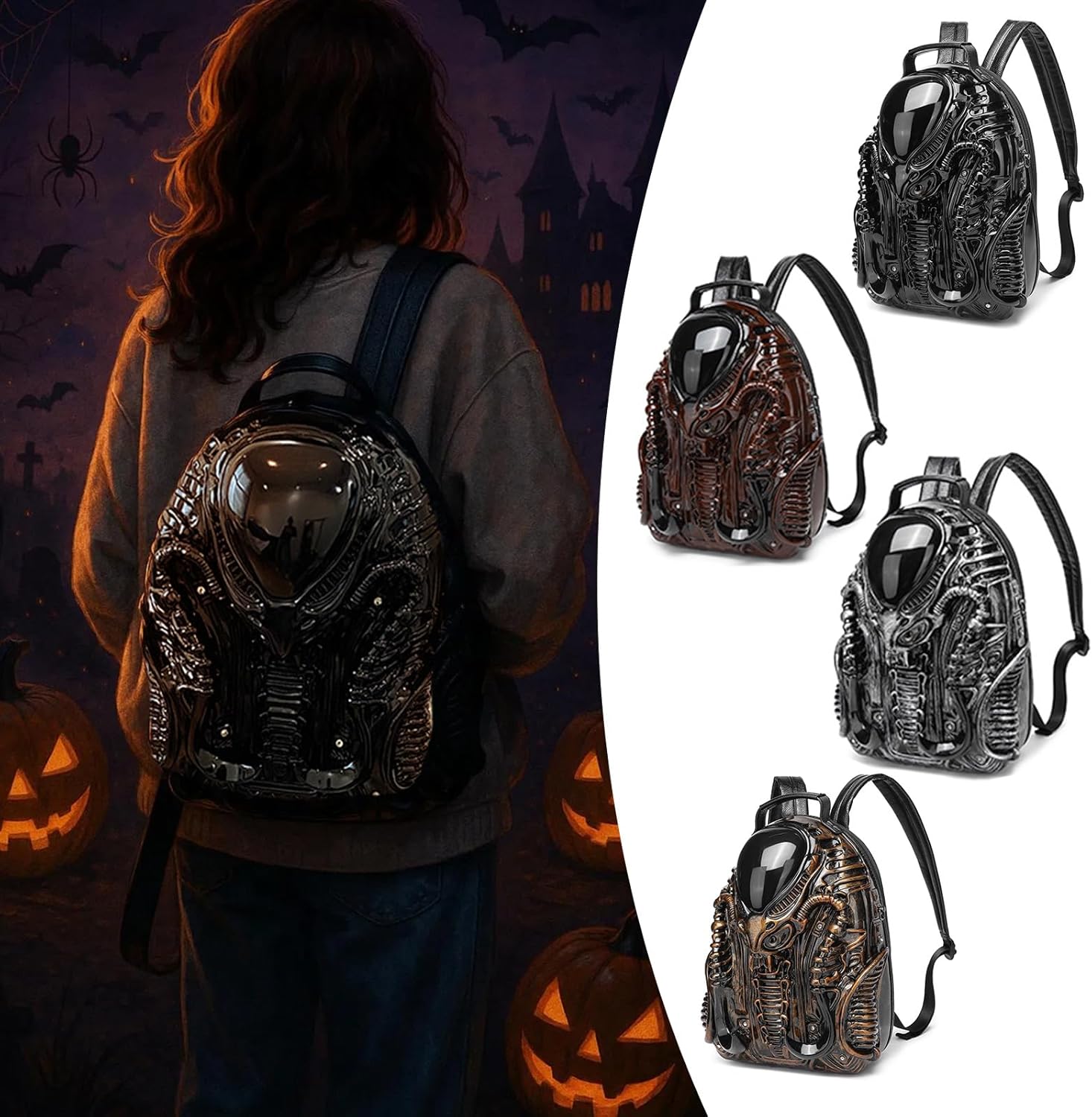 Alien Backpack,Xenomorph Costume,Cool Halloween Backpack,Applicable Occasions are Halloween, Travel and Daily Life. (black)