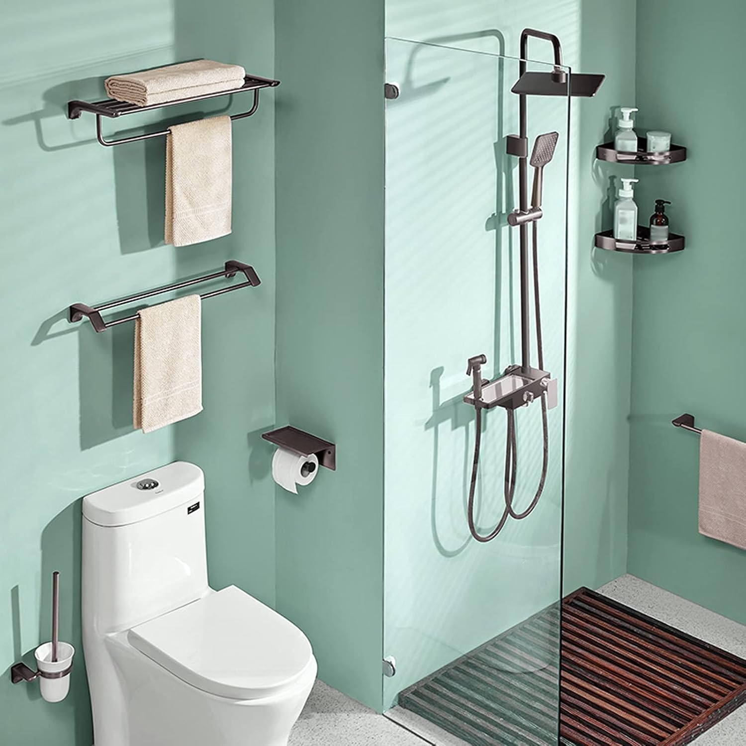 Shower Caddy Bathroom Shelf Wall Mounted Bathroom Wall Shelves with Towel Bar，Double Bath Towel Bar，23 Inch Bathroom Single Towel Bar, Towel Holder Wall Mount Shower Organizer (Size : C)