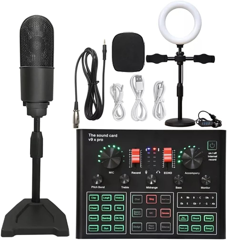 Professional Studio Condenser Microphone Set Microphone Set with Live Sound Card Wireless Bluetooth