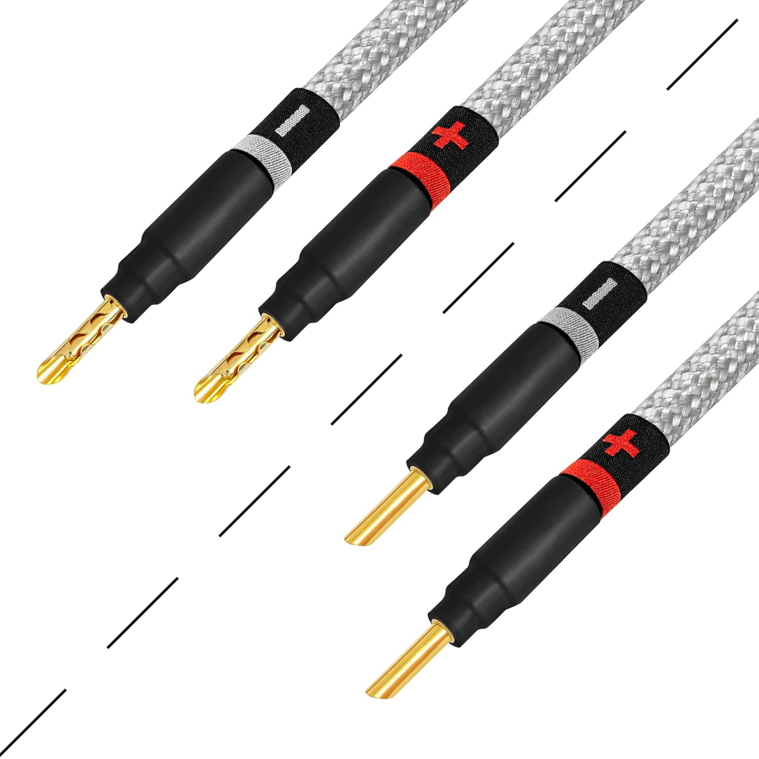 WORLDS BEST CABLES 8 Foot Ultimate - 9 AWG - Ultra-Pure OFC - Premium Audiophile HiFi Speaker Cable Pair with Eminence Gold Banana Plugs & Silver Tweed Jacket