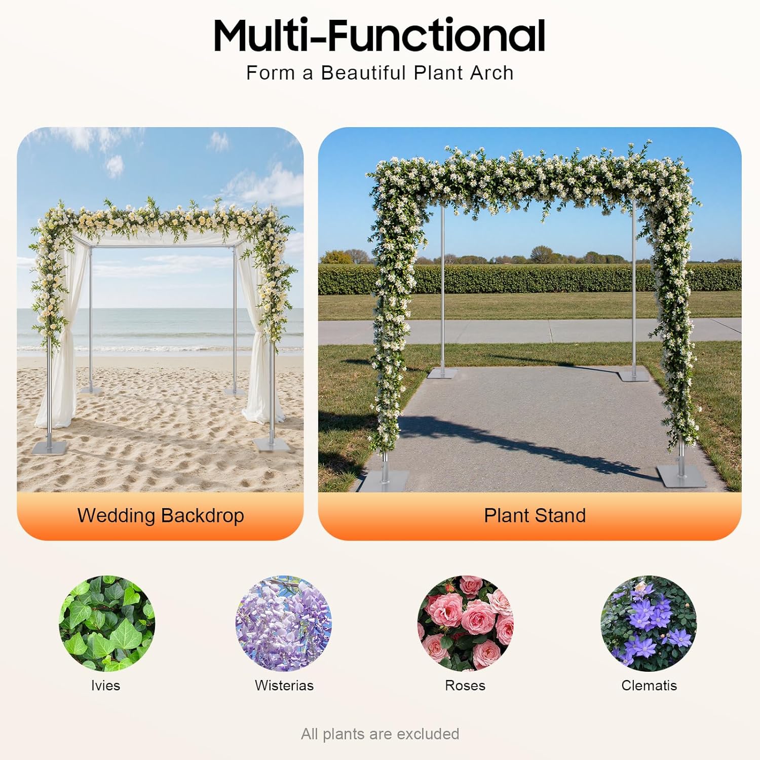 4 Corners Square Heavy Duty Backdrop, 10ft Adjustable Telescopic Portable Pipe and Drape Backdrop Stands, Silver Wedding Photography Background Support for Any Events