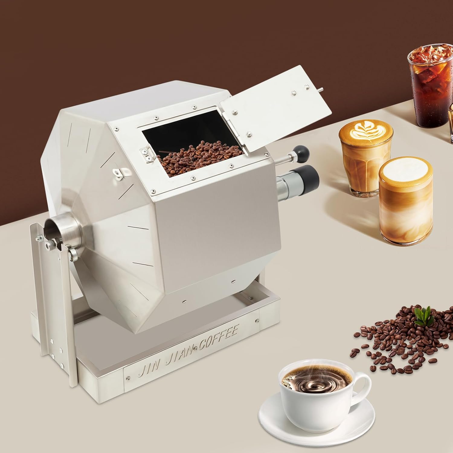 Commercial Coffee Bean Roaster, 2500-3000g Gas Burner Drum Type Coffee Roasting Machine, Stainless Steel Home/Commercial Peanut Roaster for Roasting Peanuts, Seeds, Nuts, Soybeans