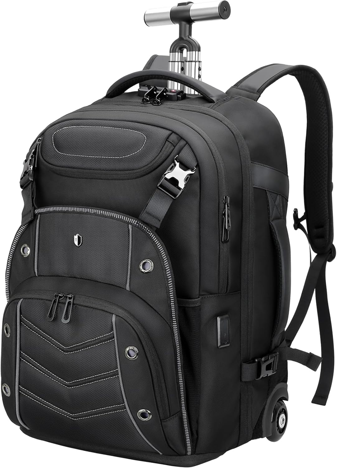 2-in-1 Large Rolling Laptop Backpack for Women Men, 50L Backpack with Wheels, USB Charging Port, TSA Lock & Shoe Compartment Carry On Luggage for Travel, College, Sports, Gym, Weekend Trip