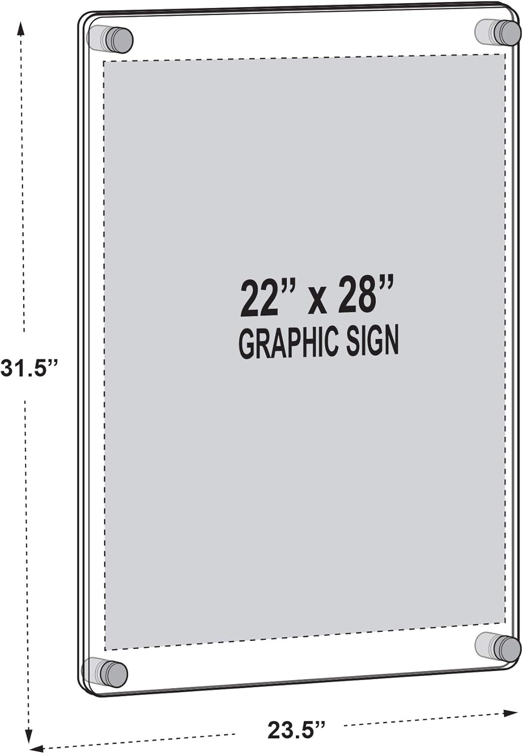 Azar Displays105531-GLD-2PK 22x28-Inch Wall Mount Standoff Acrylic Poster Frame Clear Acrylic Wall Frame Frameless Poster Sign Holder with Rounded Corners. Overall Size 31.5” x 23.5” (Pack of 2)