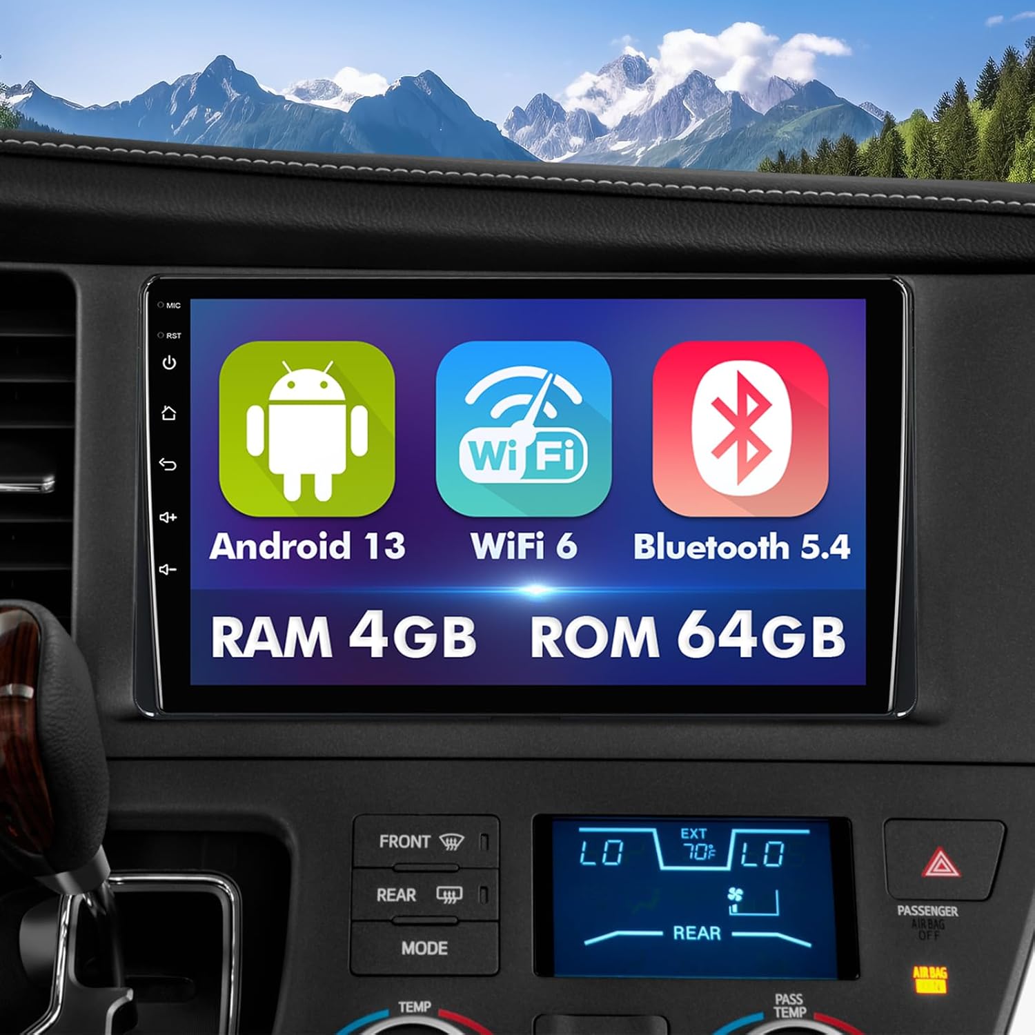 9 Inch IPS Touchscreen Android 13 Car Stereo for Toyota Sienna 2015-2018 with Wireless CarPlay & Android Auto 4+64GB Car Radio, Support GPS, WiFi 6, Bluetooth,5.4, FM, Backup Camera, SWC, Dual USB