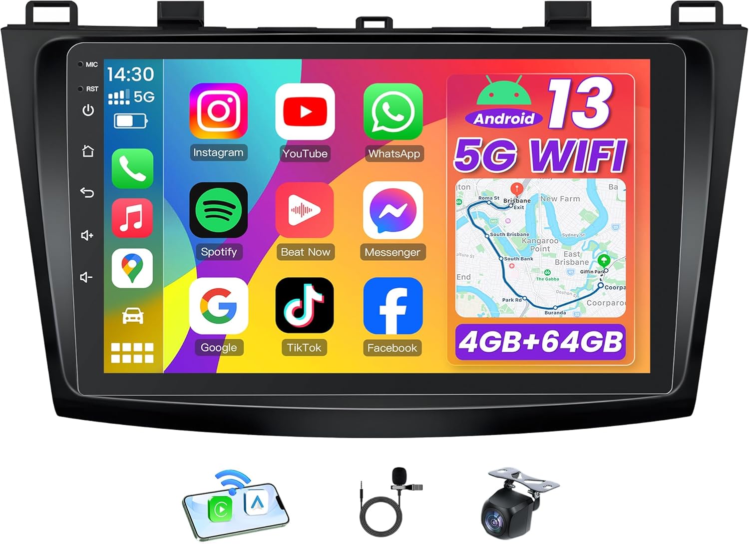 Car Radio for Mazda 3 2010-2013: 4+64G Android 13 Stereo, Wireless CarPlay & Android Auto Headunit, 9