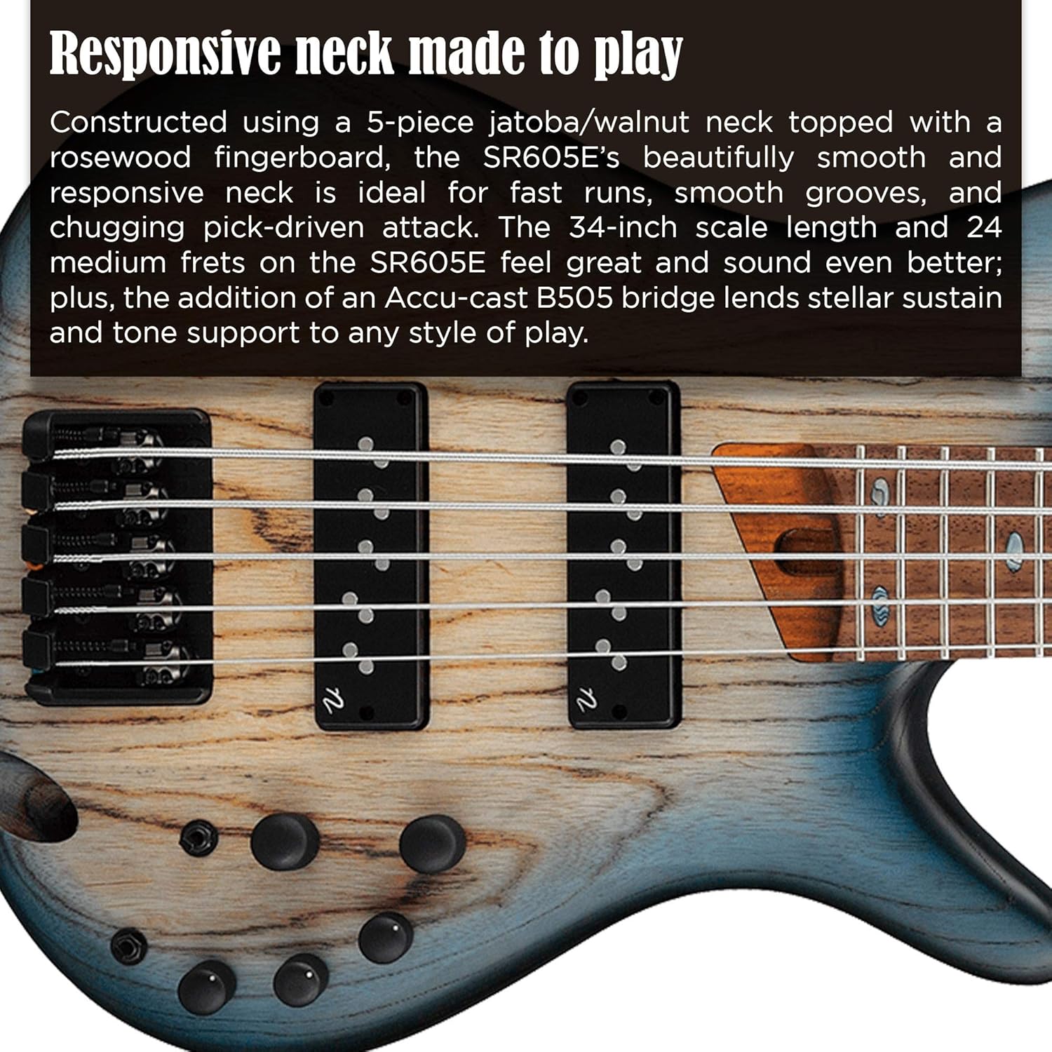 Ibanez SR Standard 5 String Electric Bass - Cosmic Blue Starburst Flat