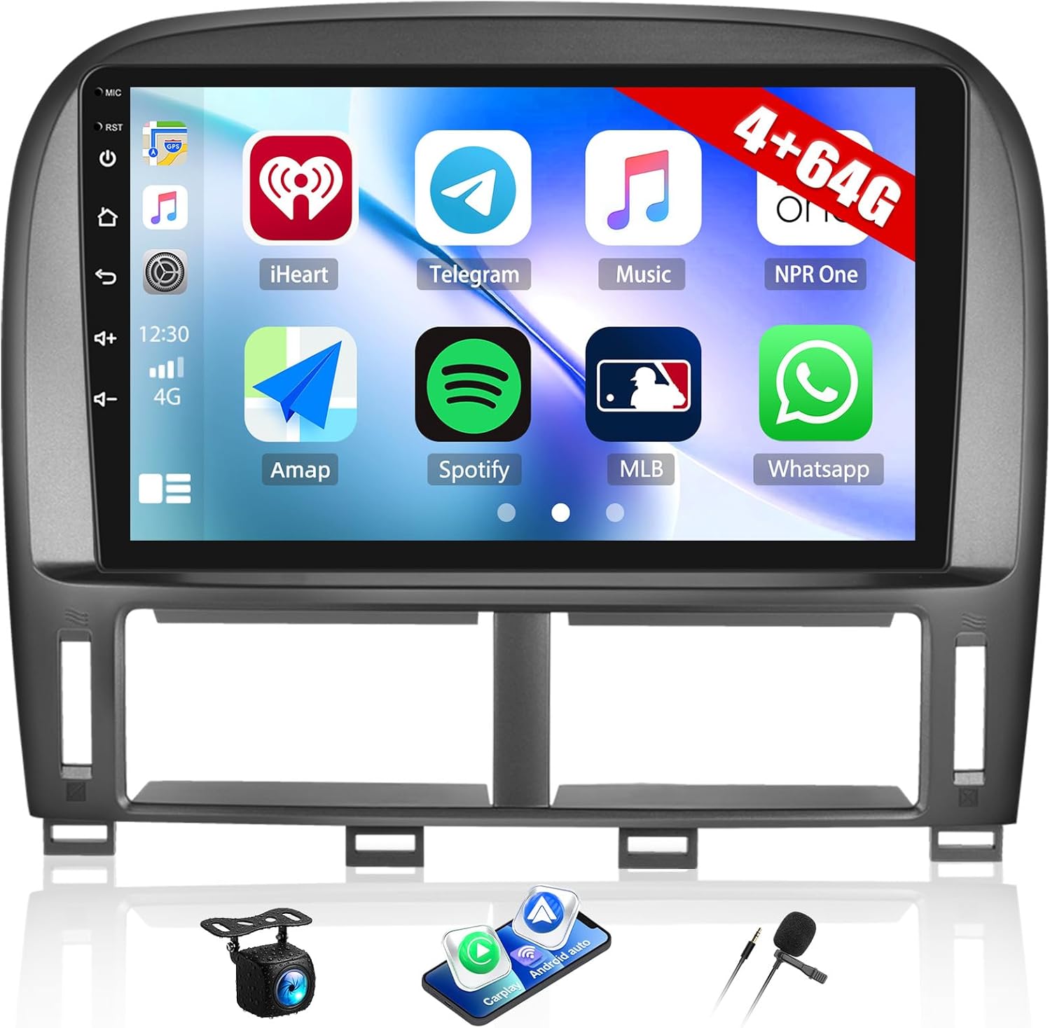 [4+64G] Android 13 Car Stereo for Lexus LS430 2001 2002 2003 2004 2005 2006 with Wireless Carplay&Android Auto,9 Inch Car Radio with Mirror Link Bluetooth FM/RDS WiFi GPS EQ DSP SWC+AHD Backup Camera