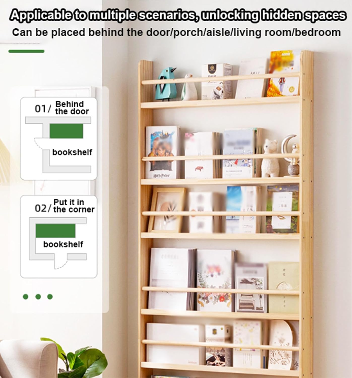 Wall Mount Bookcases Display Racks,Modern Solid Wood Corner Bookshelf, Open Storage Shelves Home Floor Bookcases for Living Room, Kitchen,174cm