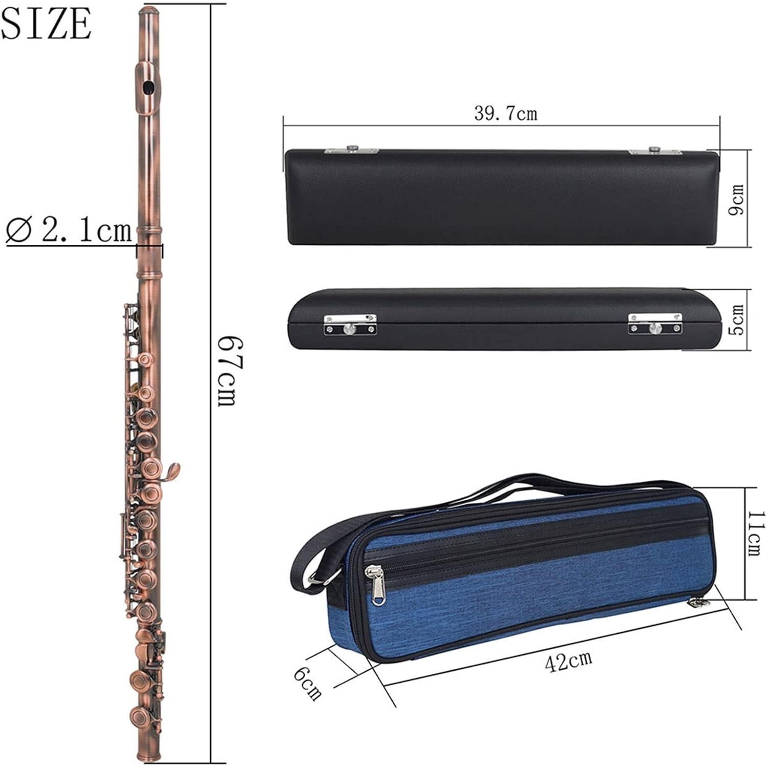 TSTS Flutes Musical Instrument 16 Closed Holes Flute C Key Professional Transverse Flute with Box Cleaning Cloth Stick Gloves Woodwind Instrument (Color : Copper)