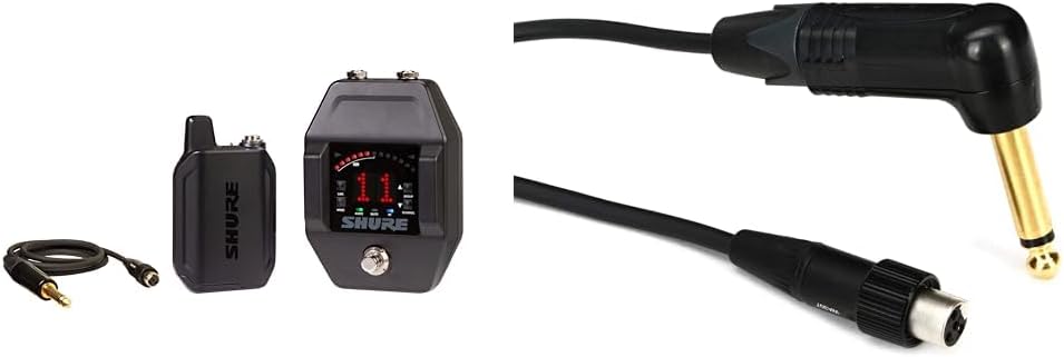 Shure GLXD16+ Dual Band Pro Digital Wireless System - Perfect for Guitar and Bass - 12-Hour Battery & WA307 3’ Premium Guitar Cable, with Right Angle ¼ Inch Neutrik Connector