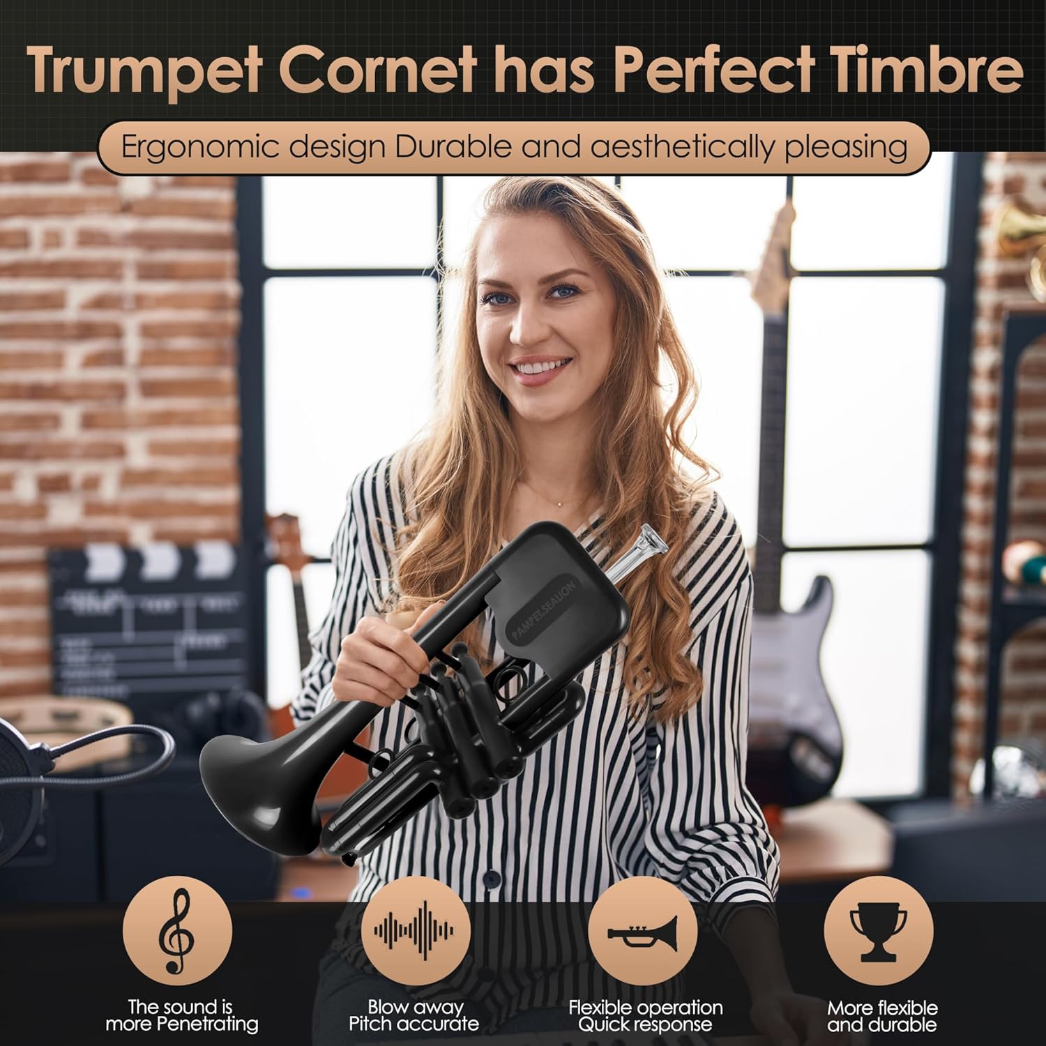 SEA LION Professional Plastic C Trumpet Standard Trumpets Trumpet Set for Student Beginner C Trumpet Instrument Black