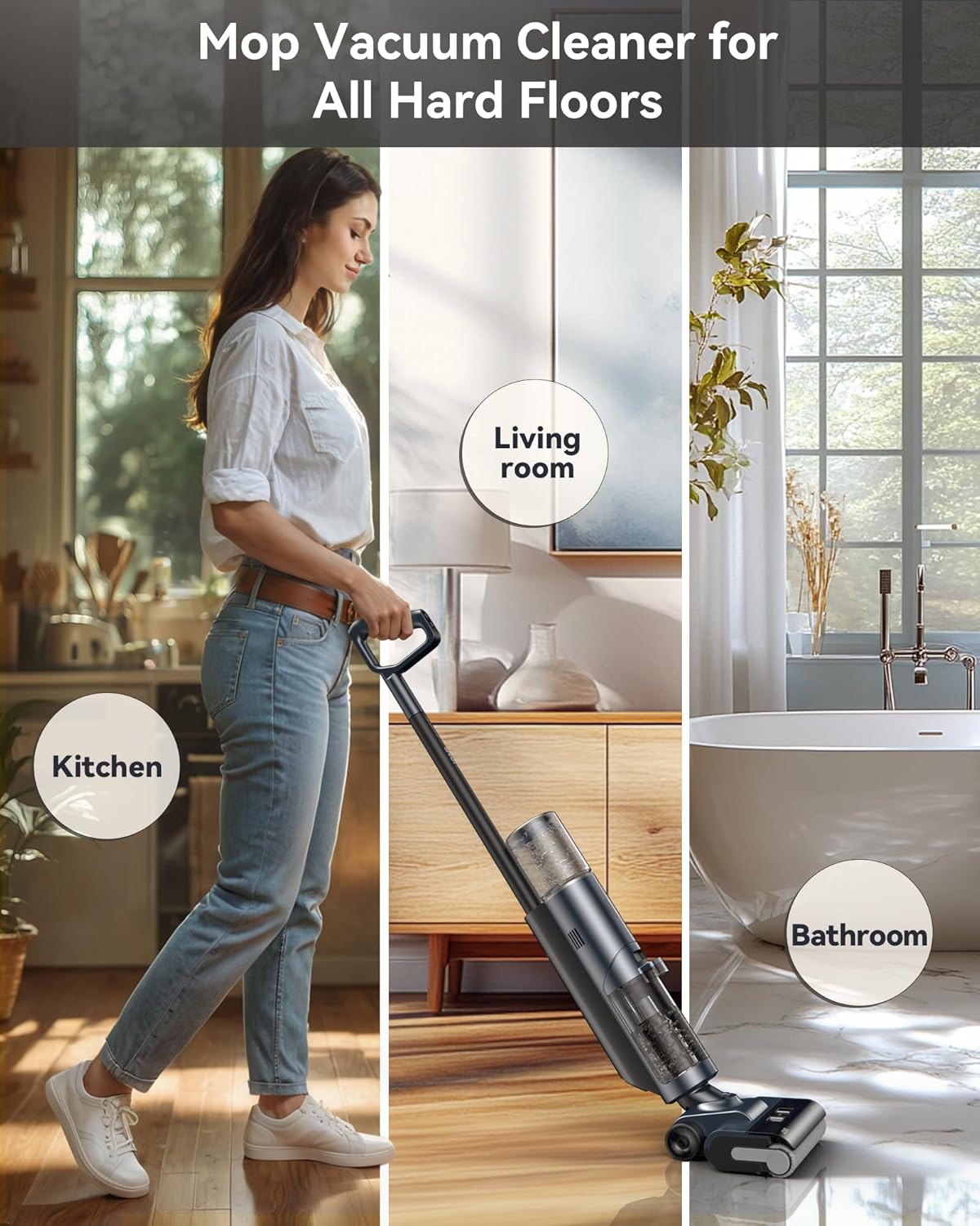 JONR ED12 PRO Wet Dry Vacuum Cleaner,Vacuum Mop, Three Sided Cleaning,Hot Water Self-Cleaning,Hot Air Drying,Tangle-Free,Smart Hard Floor Cleaner Machine with Powerful Suction