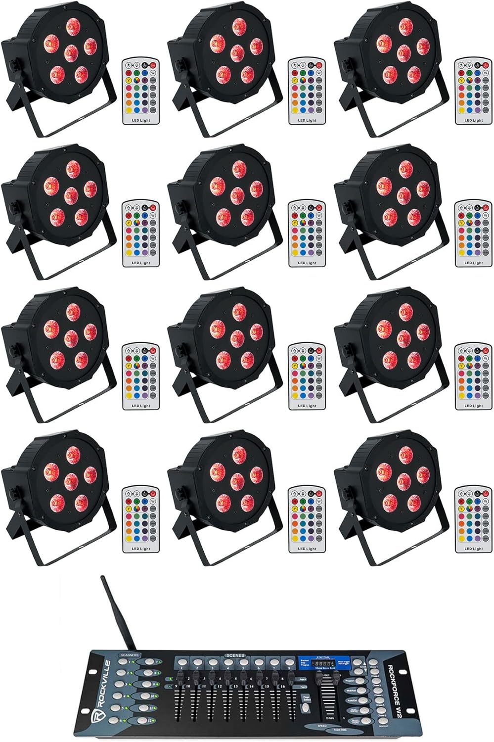 12 Rockville Battery PAR 6RF Rechargeable Lights+Remotes+Wireless DMX Controller