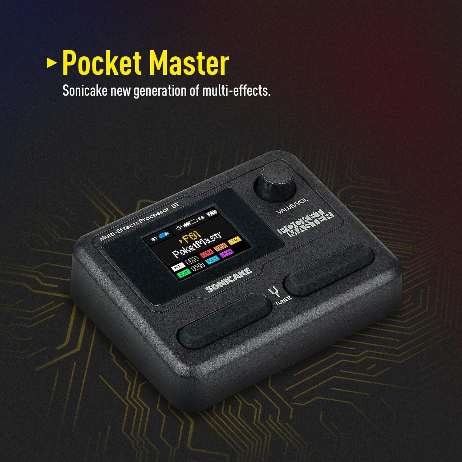 SONICAKE Pocket Master-Portable Multi Effects Pedal, 100+ Built-in Guitar/Bass/Acoustic Effects, Amp Modeling, IR Cabinets Simulation, Stereo OTG USB Audio Interface, Rechargeable Guitar Pedal (Black)