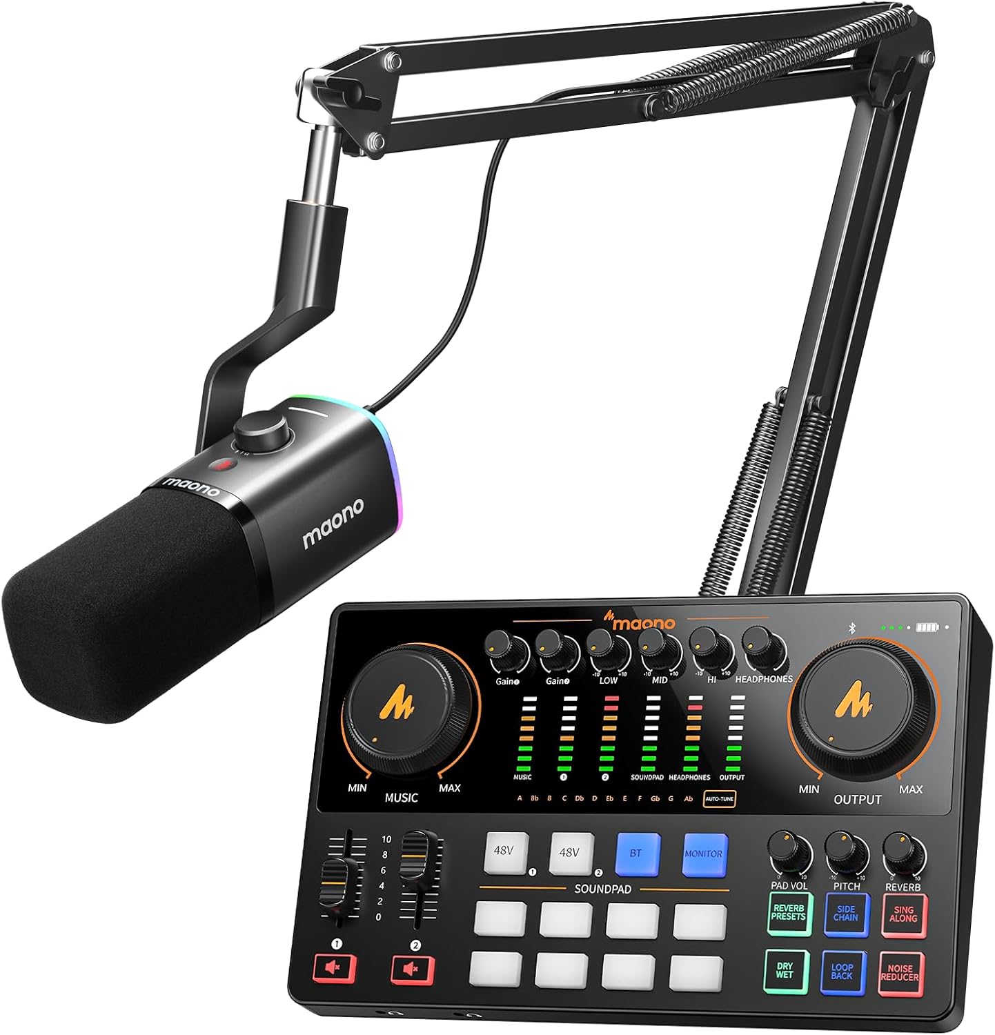 MAONO Podcast Equipment Bundle: Audio Interface and USB/XLR Dynamic Mic with Dual XLR Input, Quick to Mute, Noise Reduction, 8 Customize soundpads for Podcast Recording, Streaming, YouTube