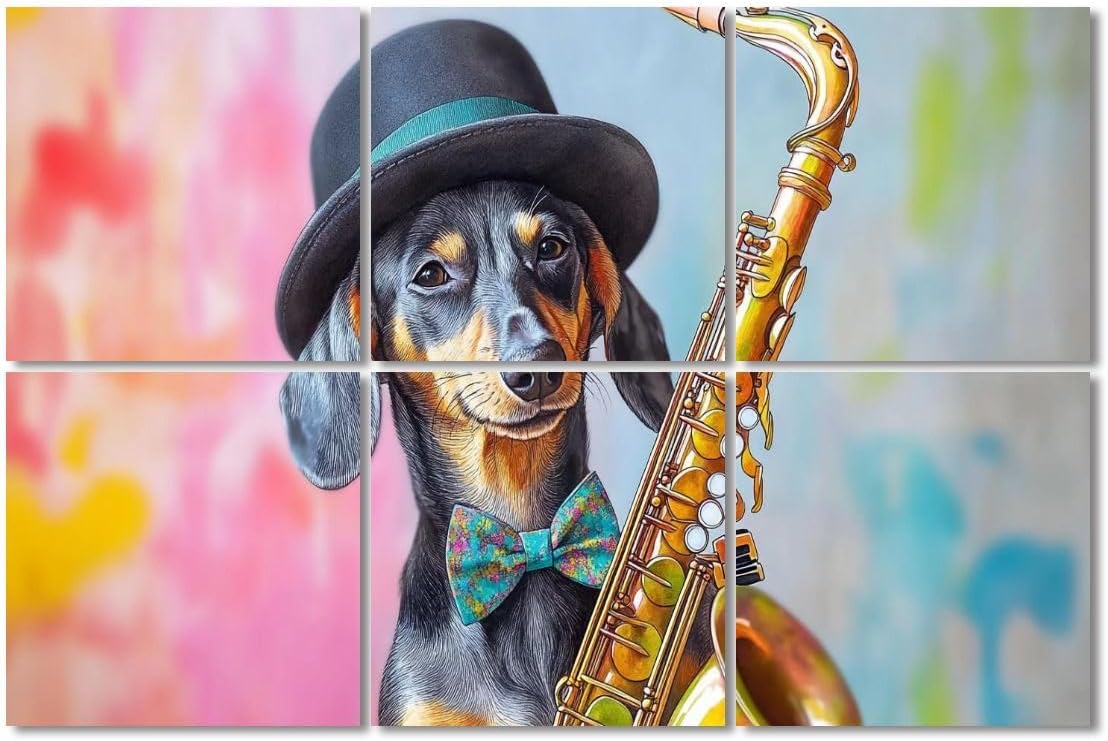 6 Pack Art Acoustic Panels Sound Absorbing Funny Dogs Musical Instruments Watercolor Dachshund Saxophone Dog Decorative Soundproof Wall Panels Self Adhesive for Recording Studios Office 72