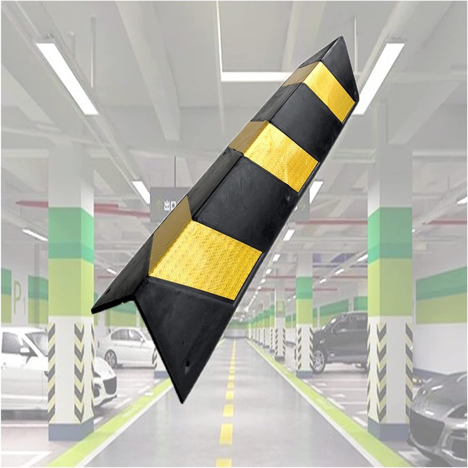 BTZHY Car Parking Protector Reflective Rubber Wall Corner Guard, Parking Lot Wall Corner Protector, Protecting Edges Car Doors from Damage Siding Rods,Black+yellow-12pcs-80cm
