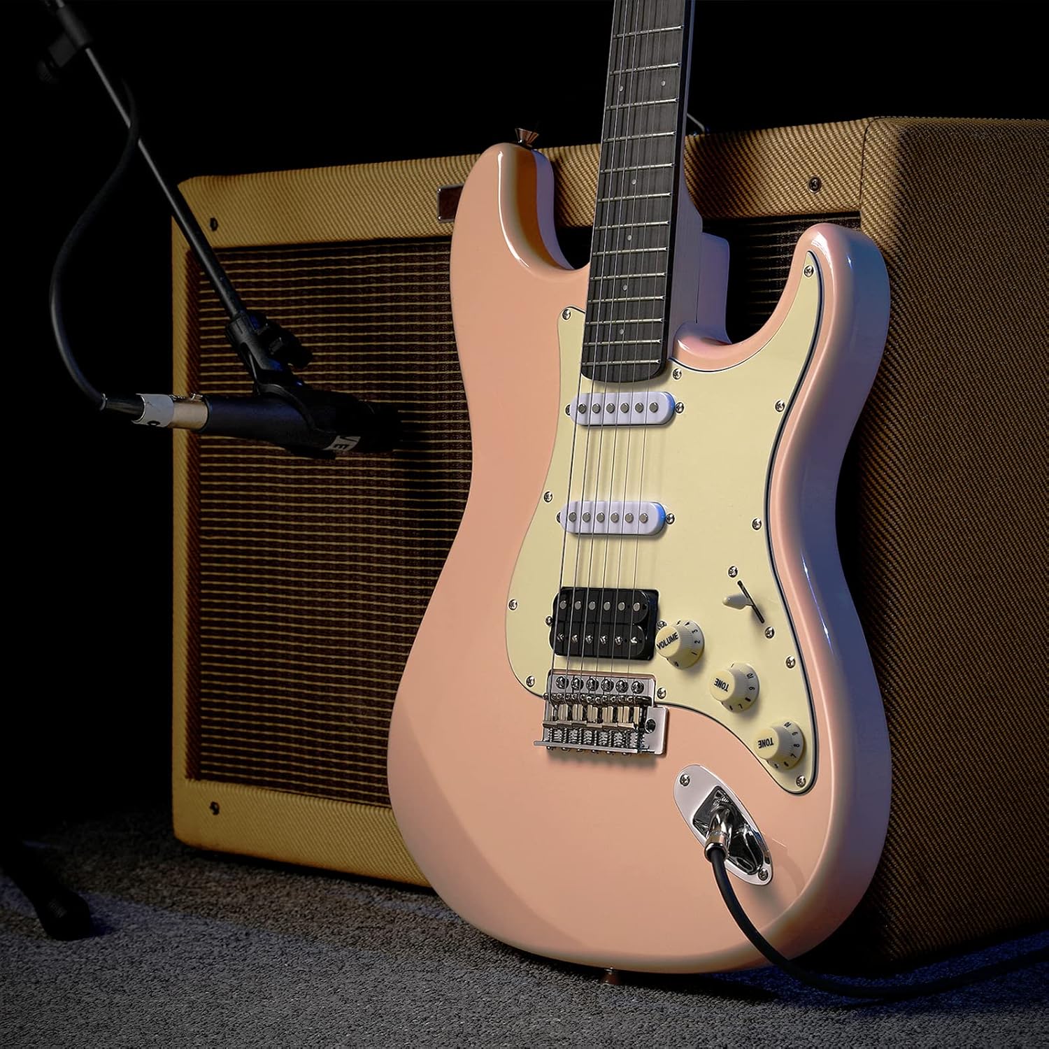 Donner 39 Inch Electric Guitar, Designer Series DST-200 Stylish Solid Body Electric Guitar for Beginner Intermediate & Pro Players, Single Coil Split System, Bonus Bag, Cable, Strap Blossom Pink