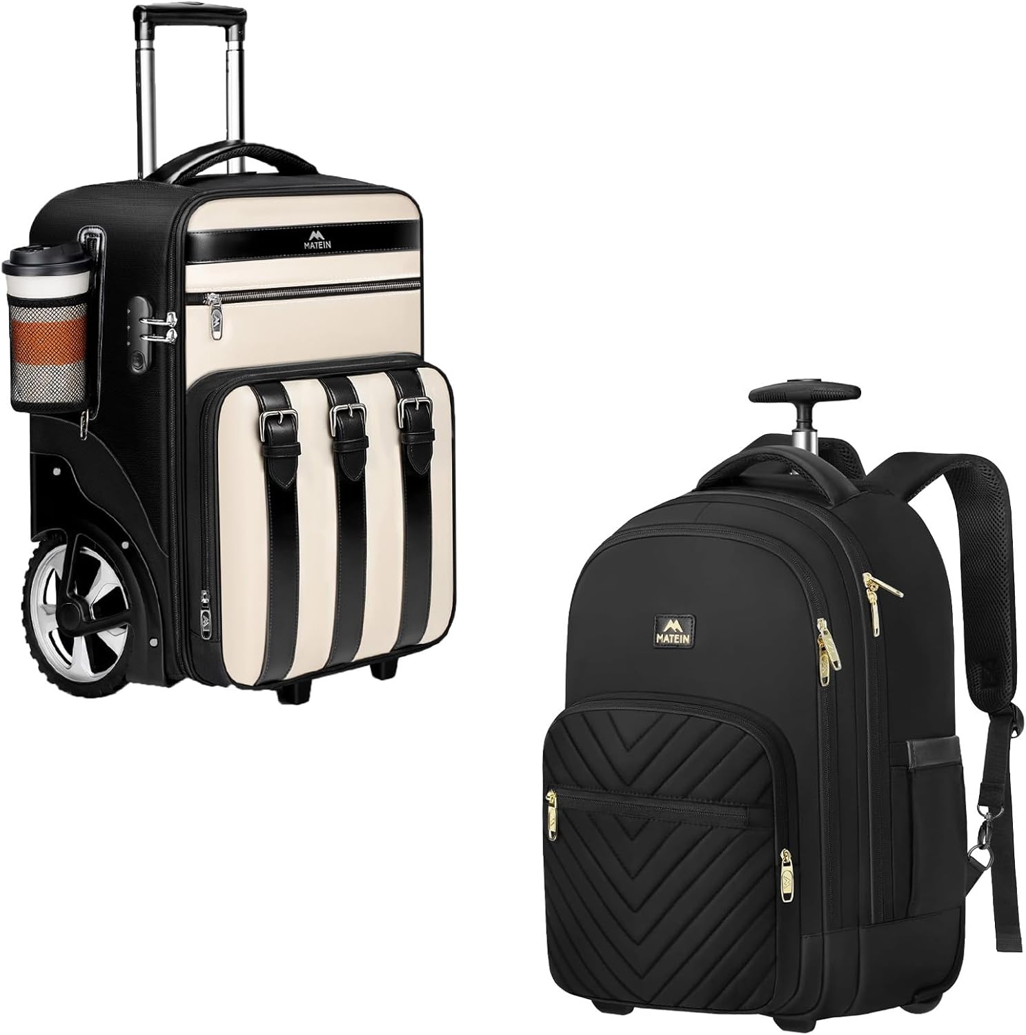 MATEIN Rolling Backpack for Women with Large Wheels, Anti Theft Fashion Wheeled Travel Backpack Fits 17