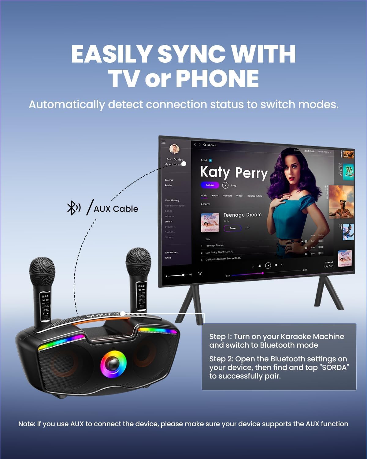 Bluetooth Karaoke Machine for Adults & Kids, 80W Portable Speaker with 2 Wireless Microphones, Echo Adjustment, Support USB/AUX/TF Card, for Outdoor/Indoor Gathering Gifts