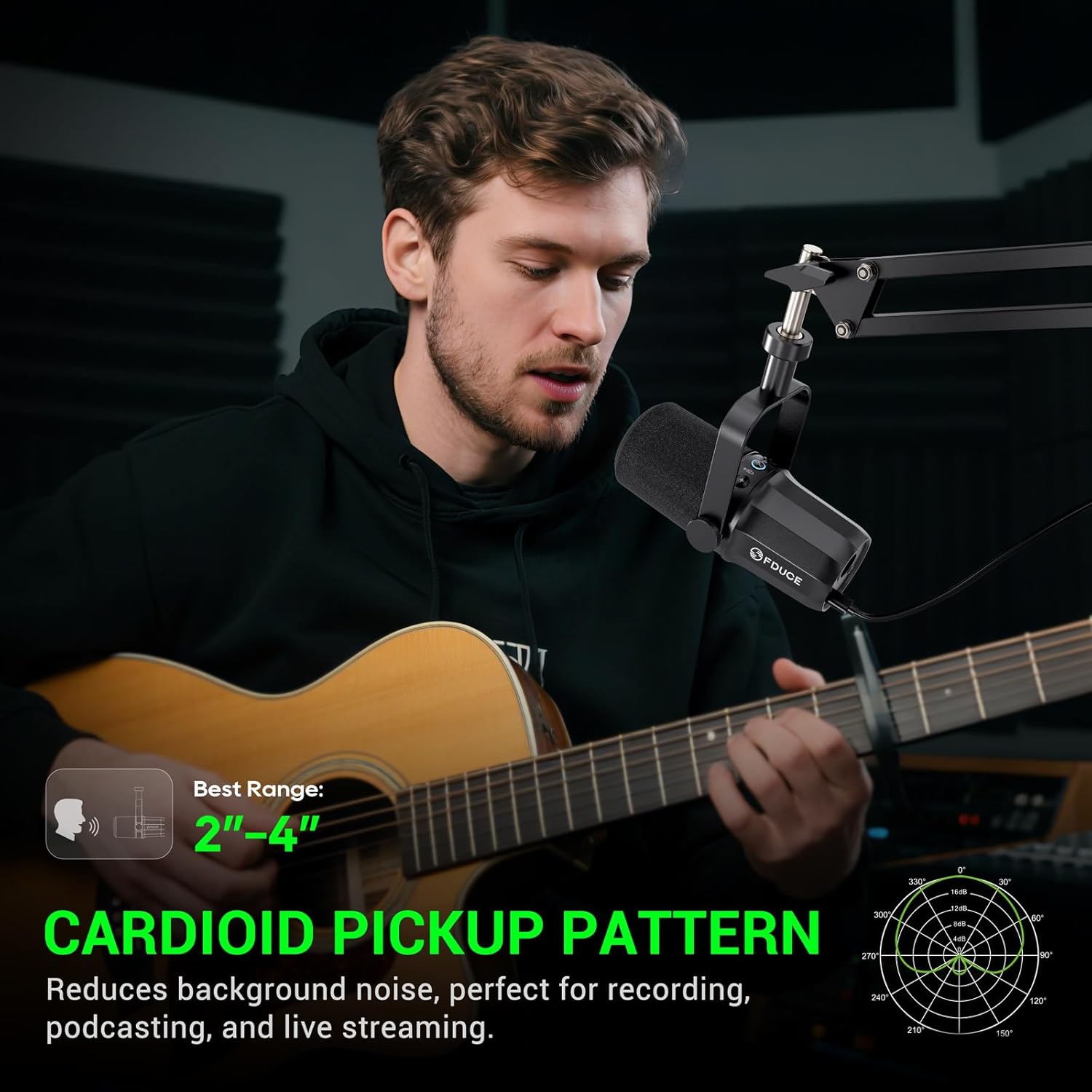 FDUCE Dynamic Microphone, XLR/USB Podcast Recording PC Microphone for Vocal Voice-Over Streaming, Studio Metal Mic with Mute, Headphone Jack, Monitoring Volume Control, with Boom Arm (SL40+)