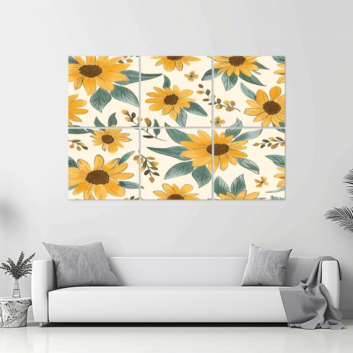 6 Pack Art Acoustic Panels Sunflower seamless pattern Yellow daisy ornament for fabric other Soundproof Wall Panels, 48