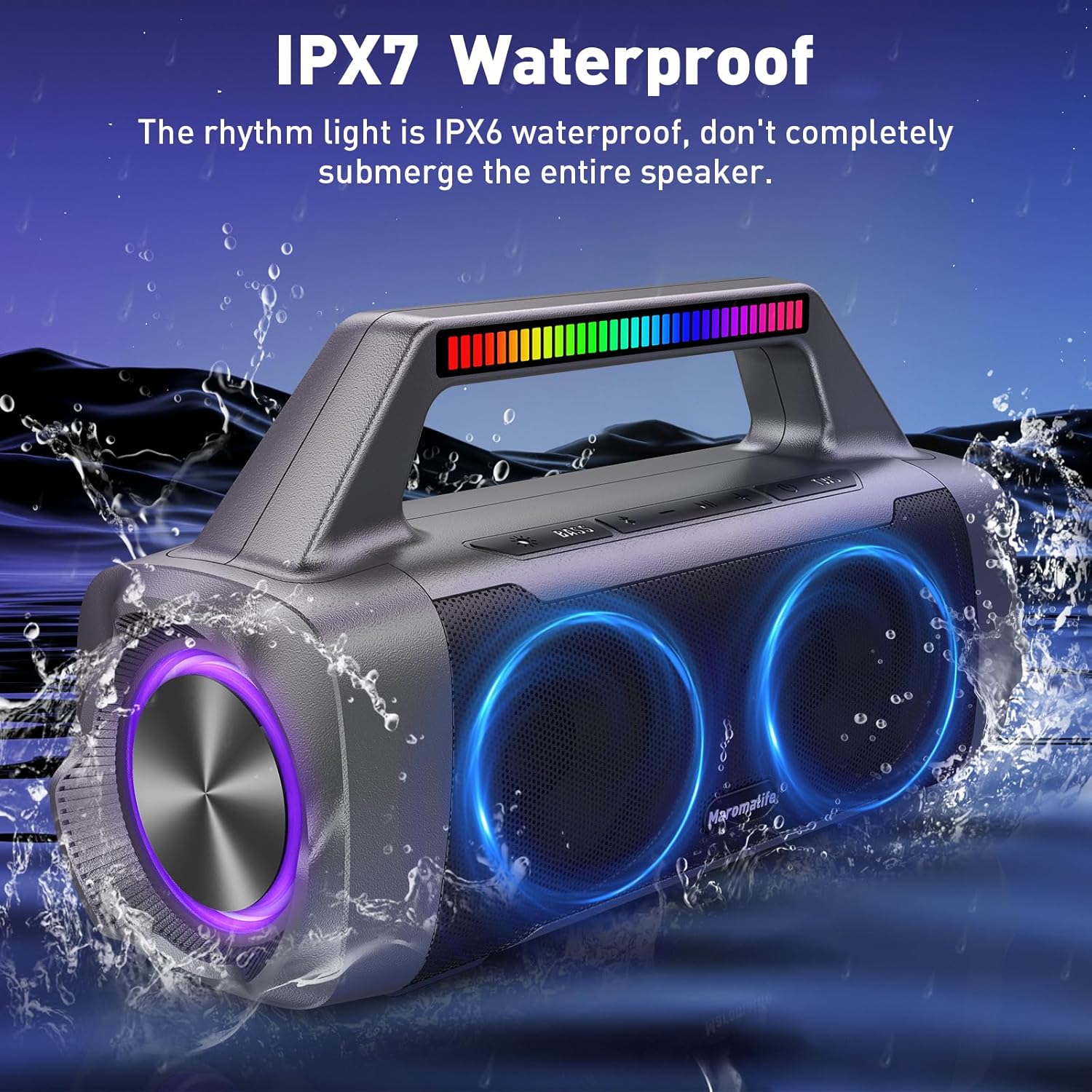 Karaoke Machine with Two Wireless Microphones,Portable Bluetooth Speaker for 100W Stereo Sound, IPX7 Waterproof Speaker with Remote Control Supports for USB,AUX,TWS,40H Playtime,BT 5.3,Rhythm Light