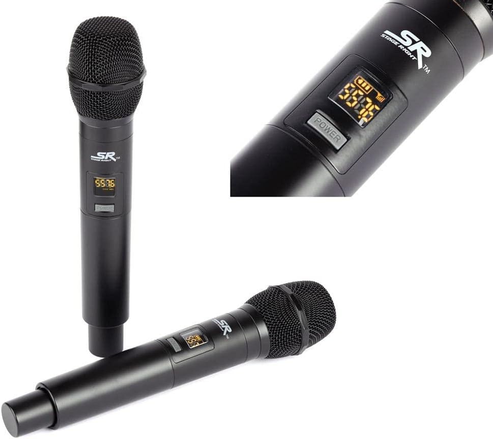 Monoprice 200-Channel UHF Dual Handheld Wireless Microphones System, 262 Feet (80 Meter) Range, Perfect for Church, Birthdays, Karaoke, Weddings, Events - Stage Right Series,Black