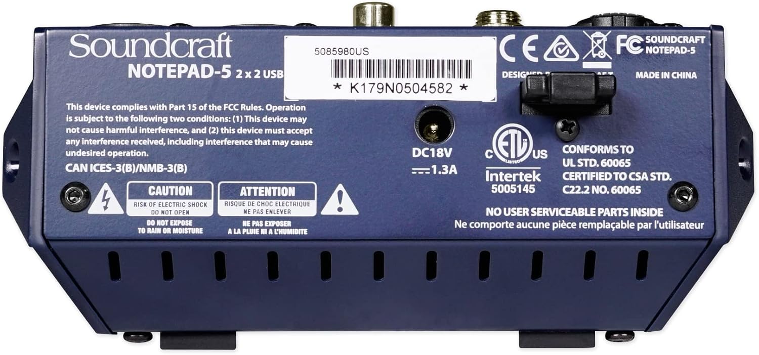 Soundcraft Notepad-5 Channel Podcast Mixer Podcasting Interface w/USB For Mac/PC Bundle with Rockville RCM03 Pro Recording Condenser Mic, PRO-M50 Studio Headphones and DMS40 40