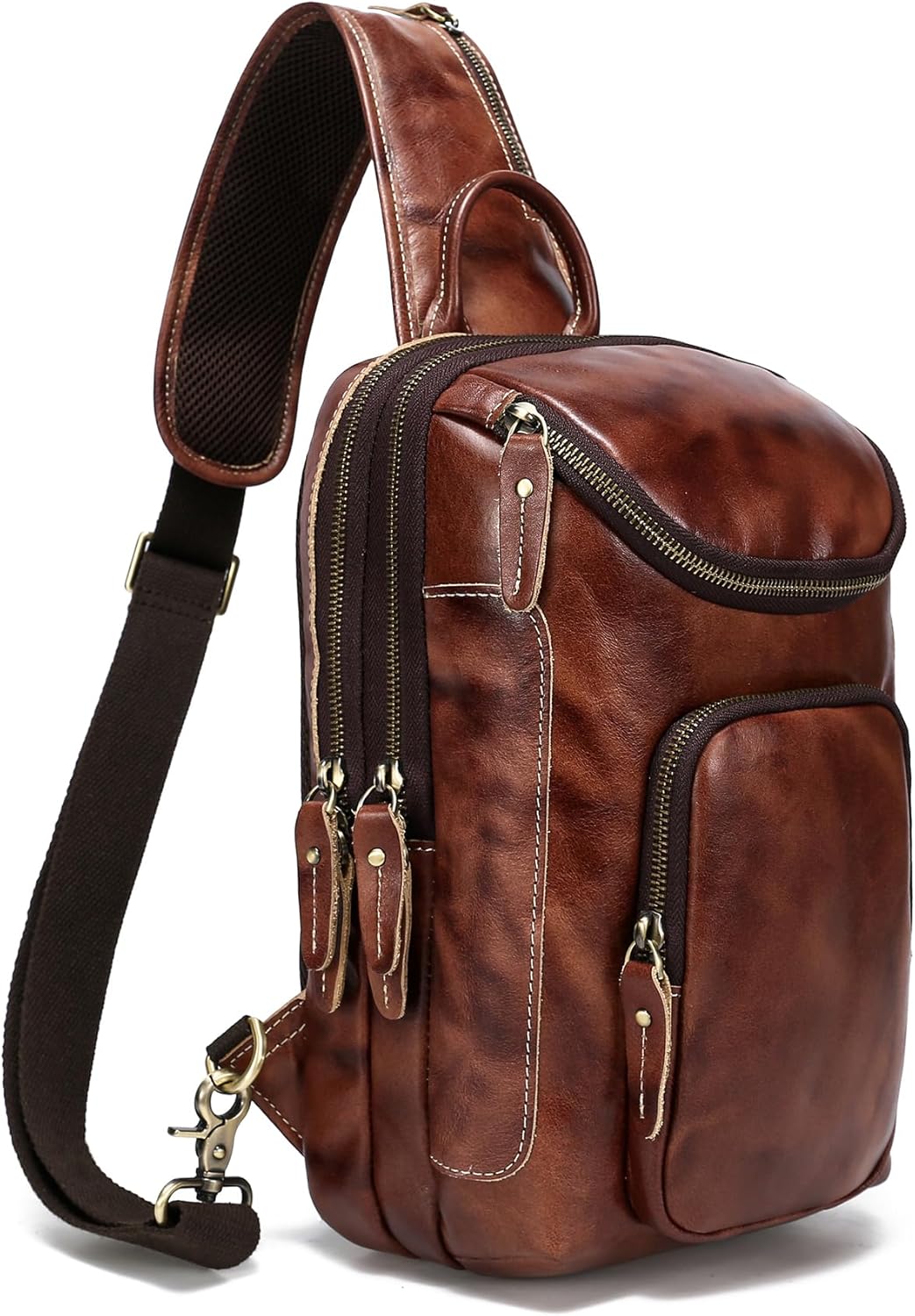 LANNSYNE Vintage Full Grain Leather Sling Bag Crossbody Chest Daypack | Vintage, Full Grain, Leather, Chest