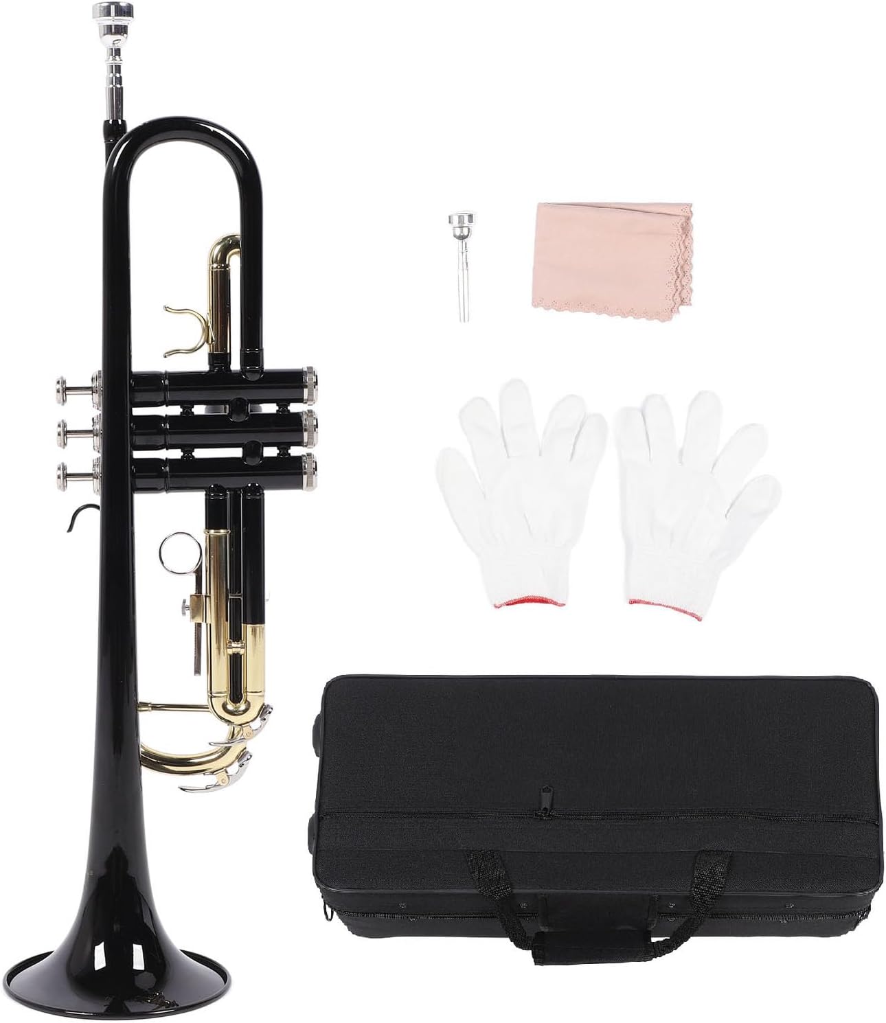 Bb Trumpet Standard Trumpet Set Brass Band & Orchestra Musical Instruments with Carrying Case, Mouthpiece, Cleaning Cloth and Gloves