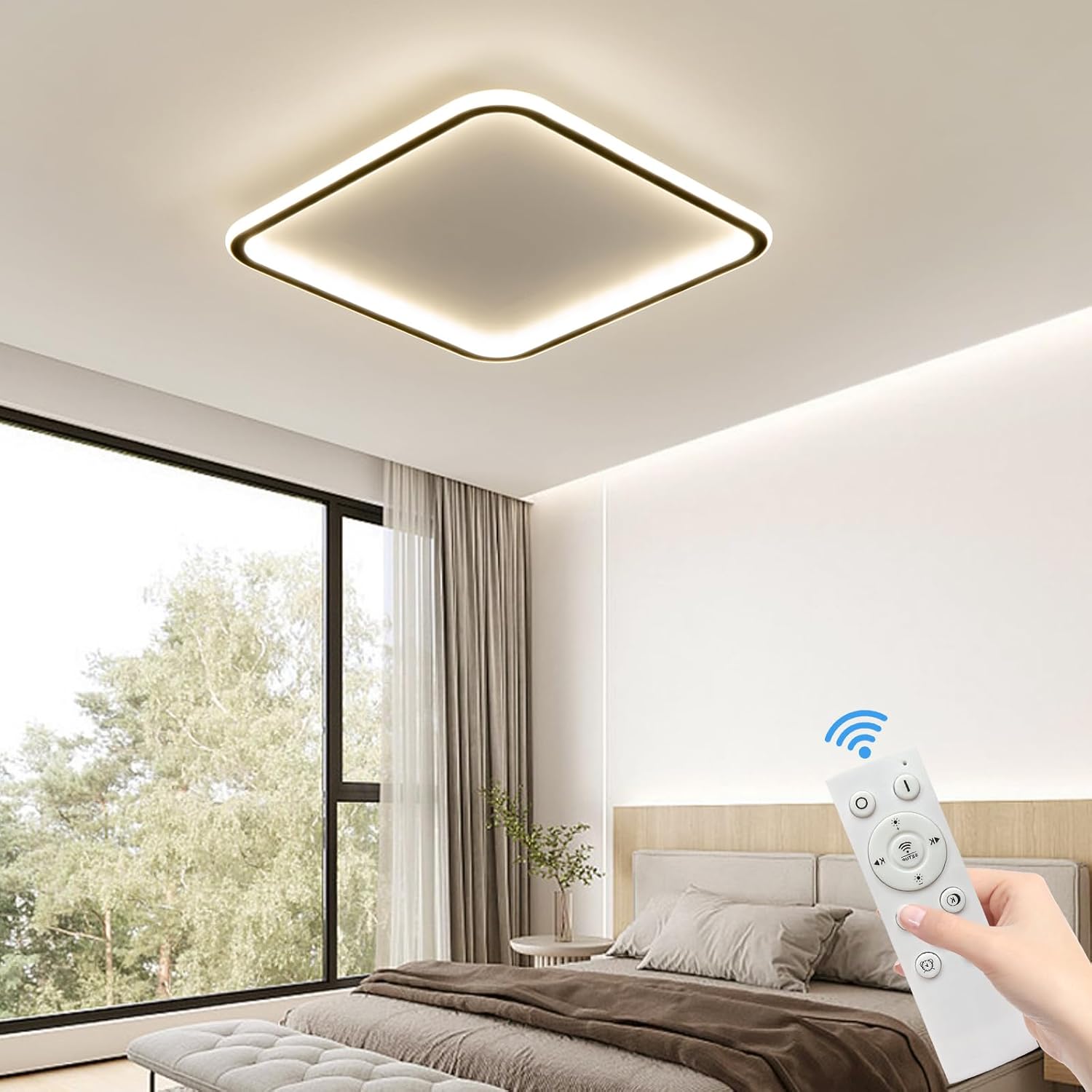 Modern Ceiling Lights，23.6 Inch Flush Mount CeilingLight, Square LED Ceiling Light Fixtures, Thin Modern CeilingLamp, Close to Ceiling Lights for Bedroom, Living Room, 3 Color Temperature Selectable