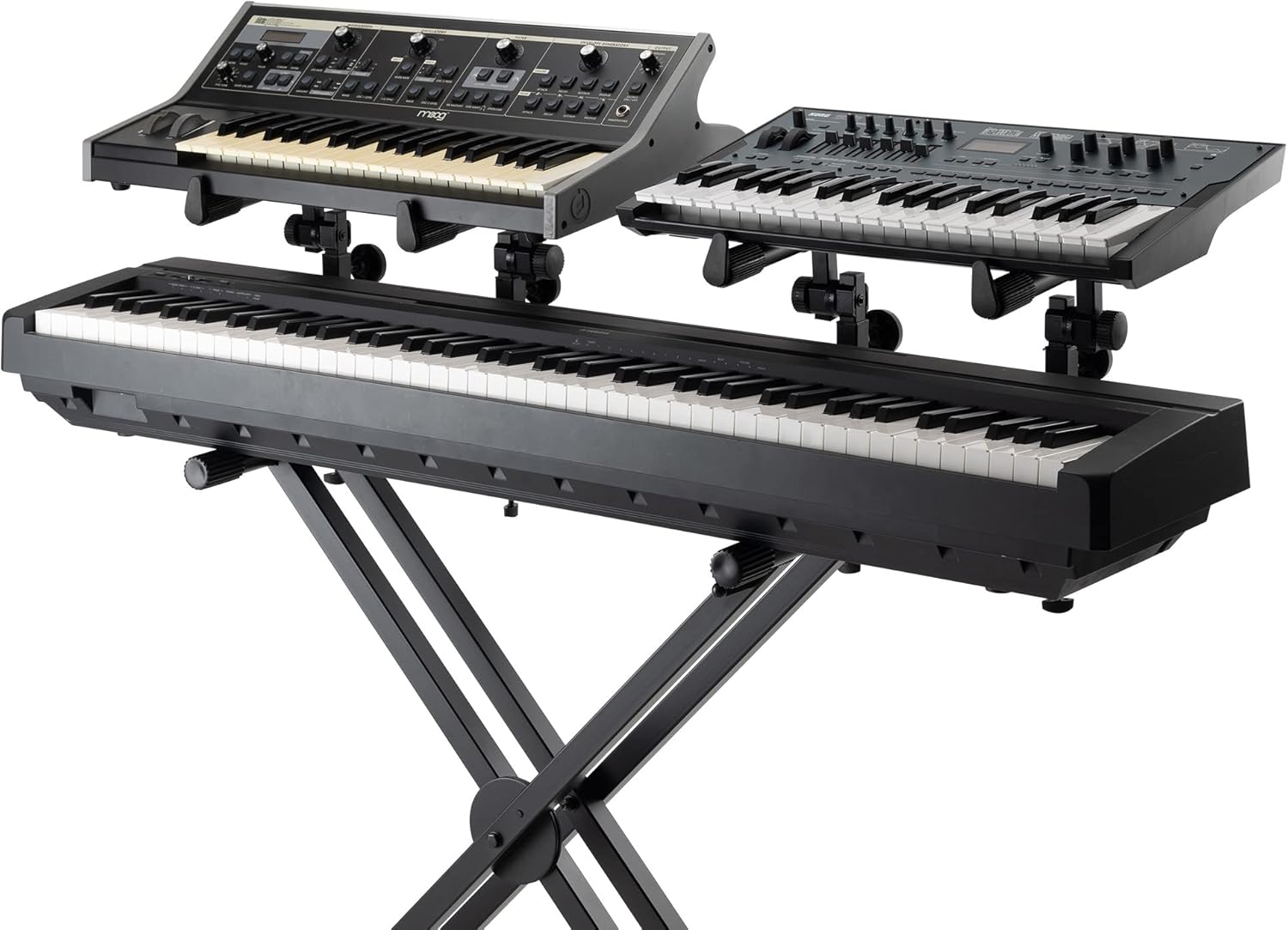On-Stage KSA8500 Deluxe Keyboard Tier (Multi-Level Keyboard Support for Stacking Digital Pianos, MIDI Controllers, Synthesizers&Organs, Up to 66LBs, Adjustable Arm, Fits X-Style Stands, Black)