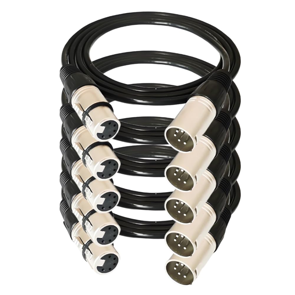 5 Pack 5 Pin XLR Connector, XLR Microphone Cable, Balanced Male to Female Connections for Microphone and Audio Interface (3 Meter/10Ft)