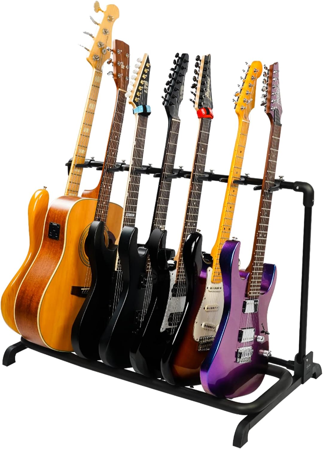 GUITTO Multi Guitar Rack Stand Foldable Universal Display Rack Portable Guitar Holder for Band Stage Bass Acoustic Guitar -7 Holder GGS-11