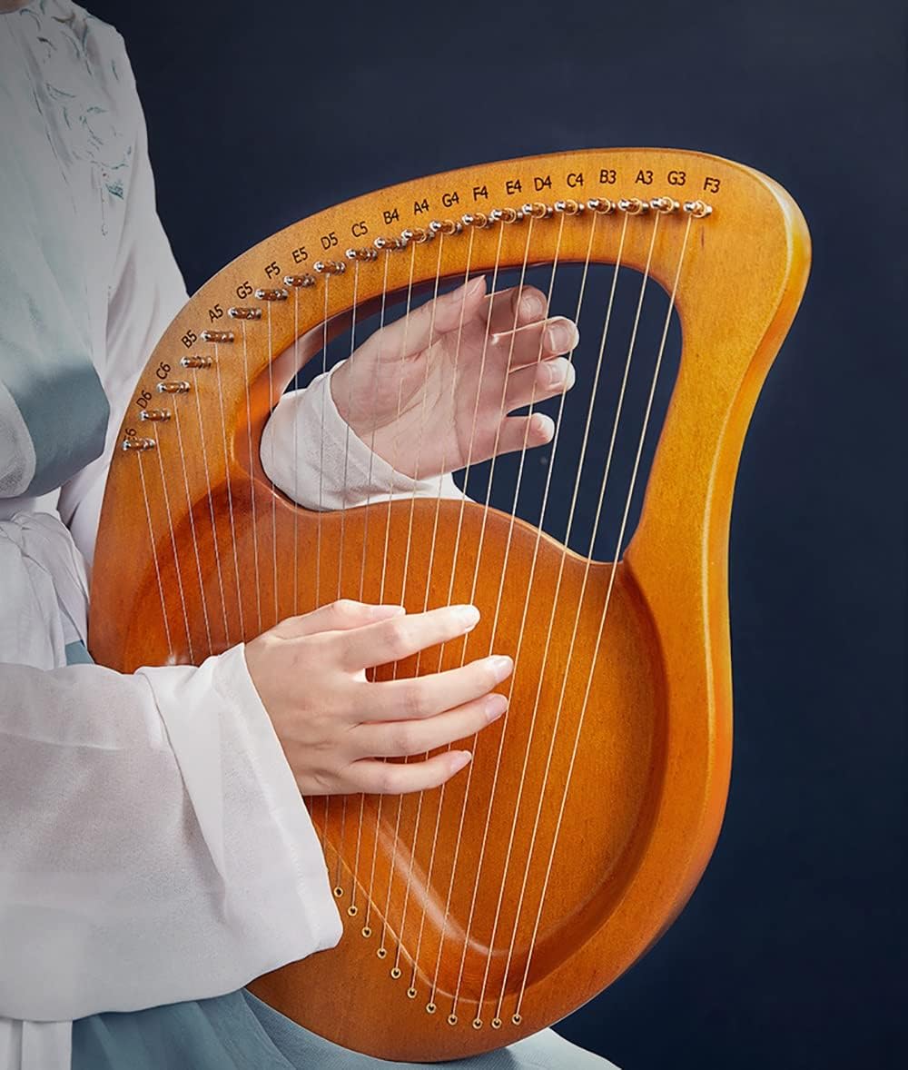 24 String Lyre Harp, Solidwood Mahogany, With Tuning Wrench Pick, Spare String, And English Music Tutorial, Best Gift For Beginner Music Lovers Kids Adult (Color : Brown)