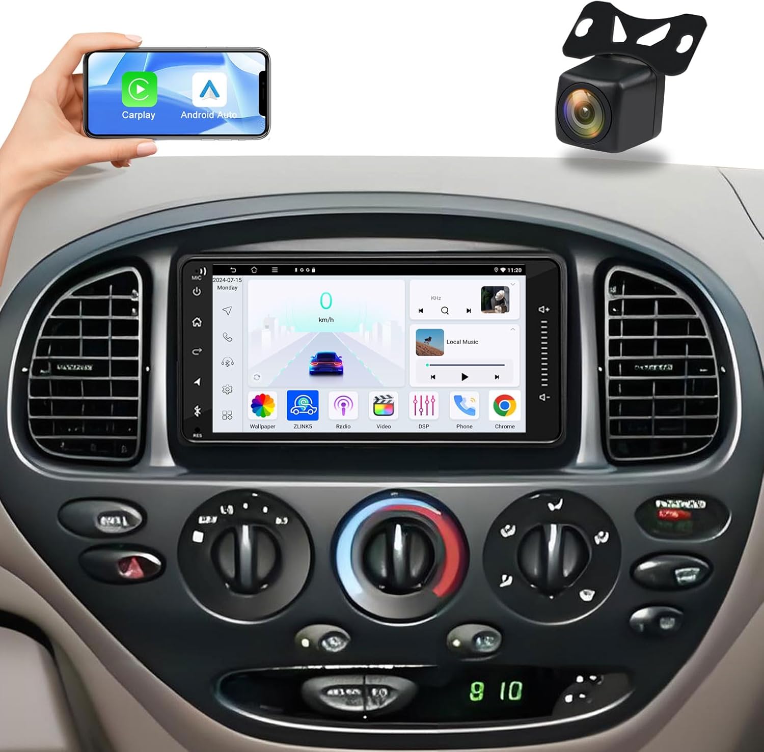4+64G Car Radio for Toyota RAV4 2001-2005, Tundra 2003-2006, 7 Inch Touchscreen Car Stereo with Carplay Android Auto, Head Unit with Backup Camera Bluetooth GPS Mirror Link DSP FM Radio